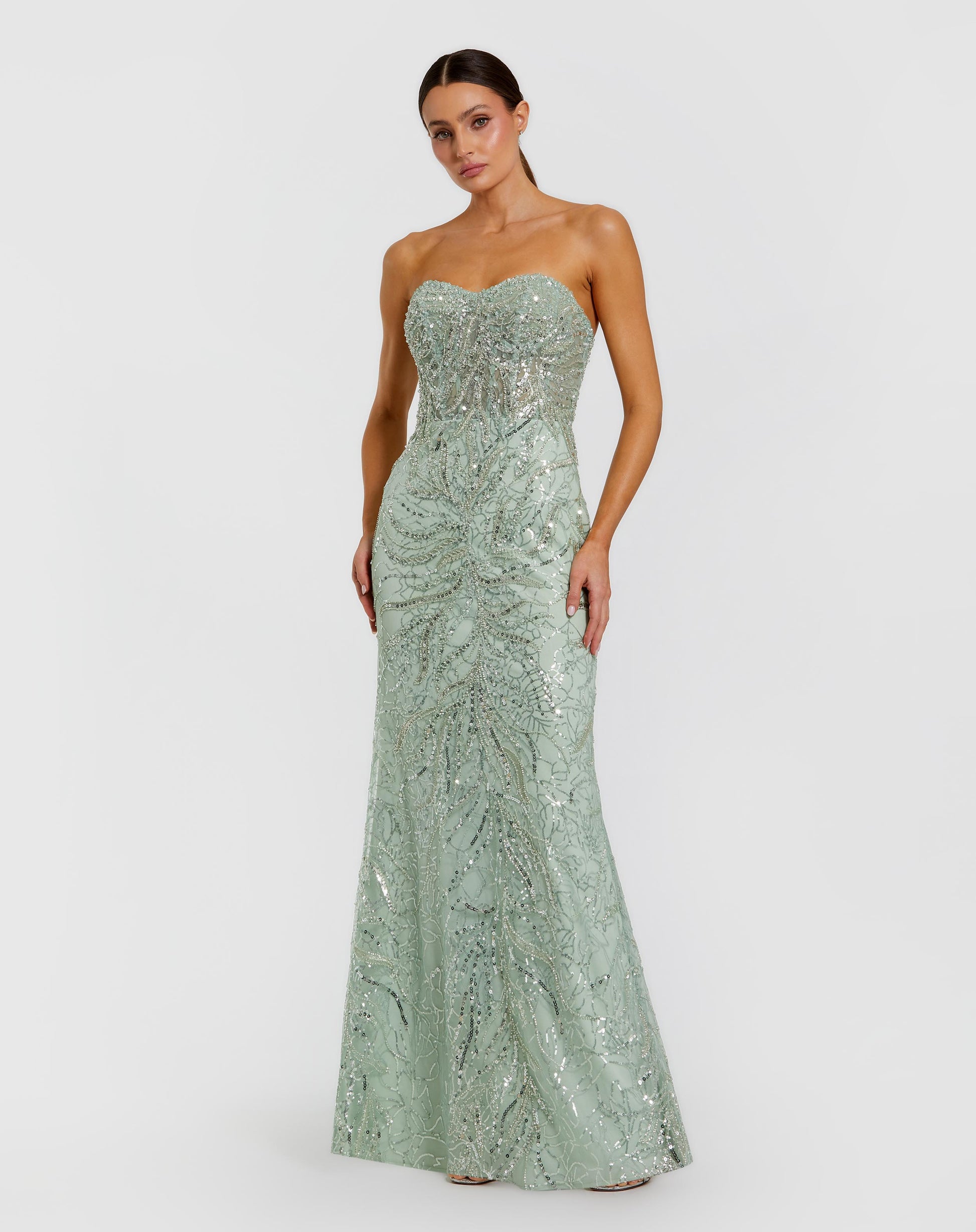 Green Strapless Embellished Trumpet Gown Mac Duggal 