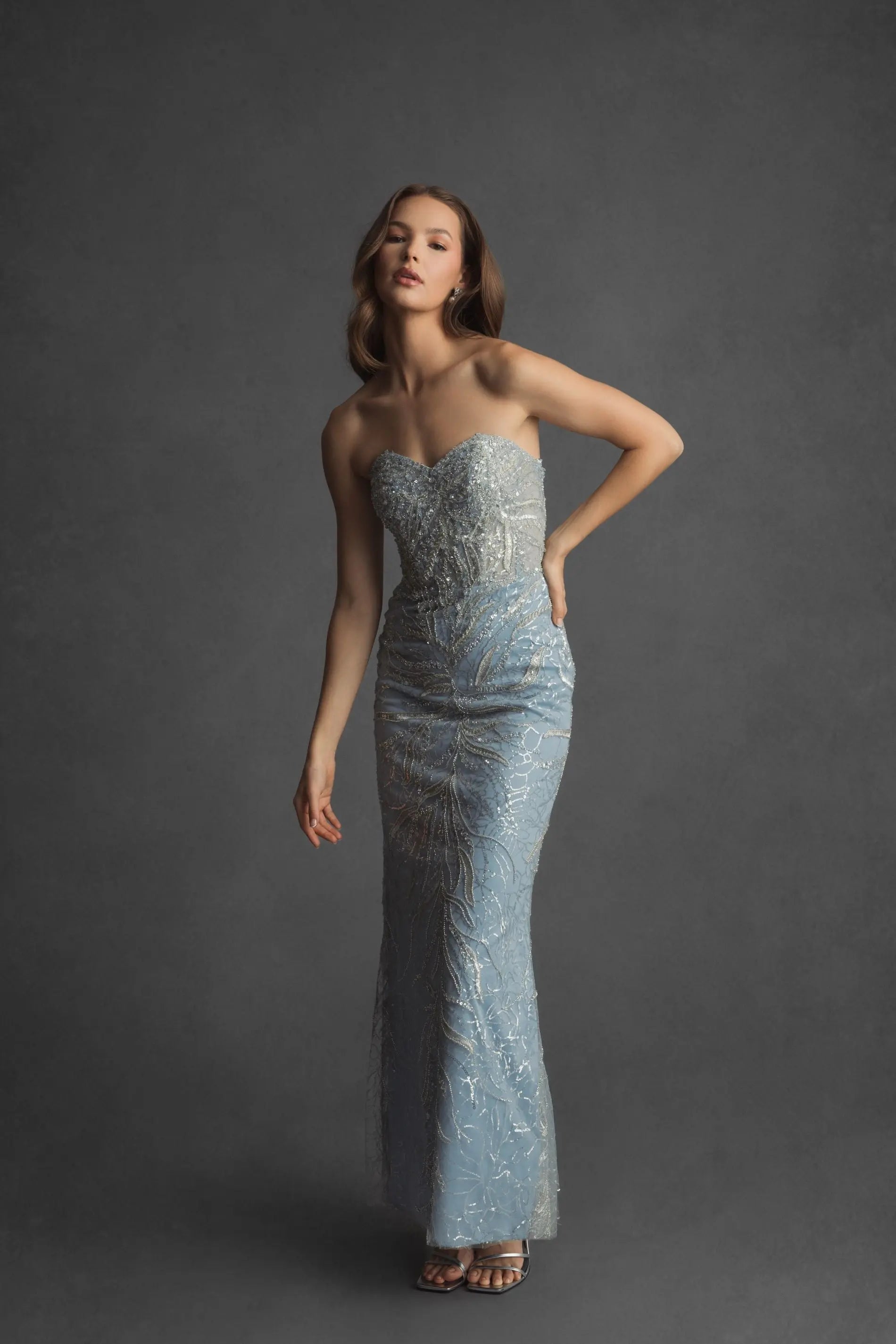 Blue Strapless Embellished Trumpet Gown - Mac Duggal