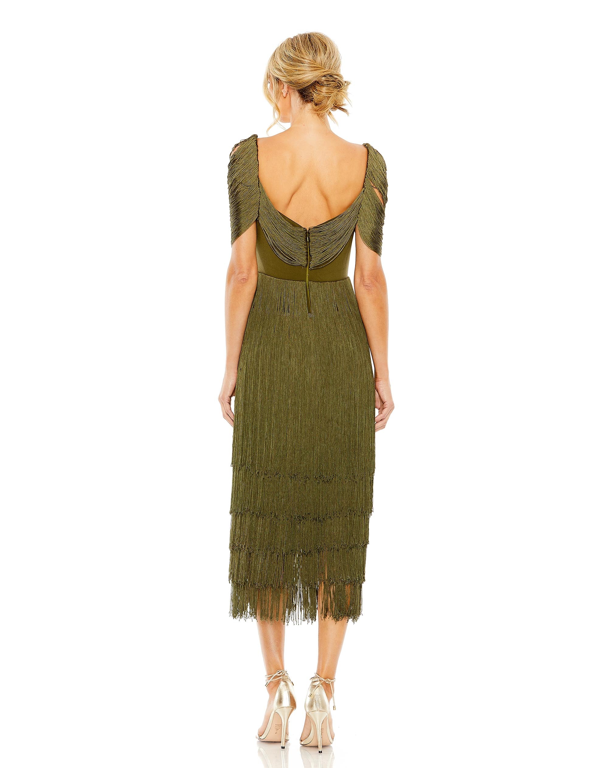 Short Sleeve Fringe Detailed Midi Dress