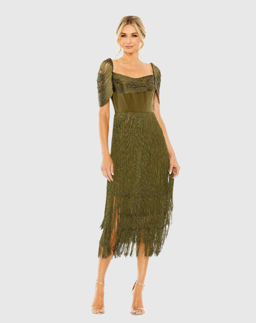 Short Sleeve Fringe Detailed Midi Dress