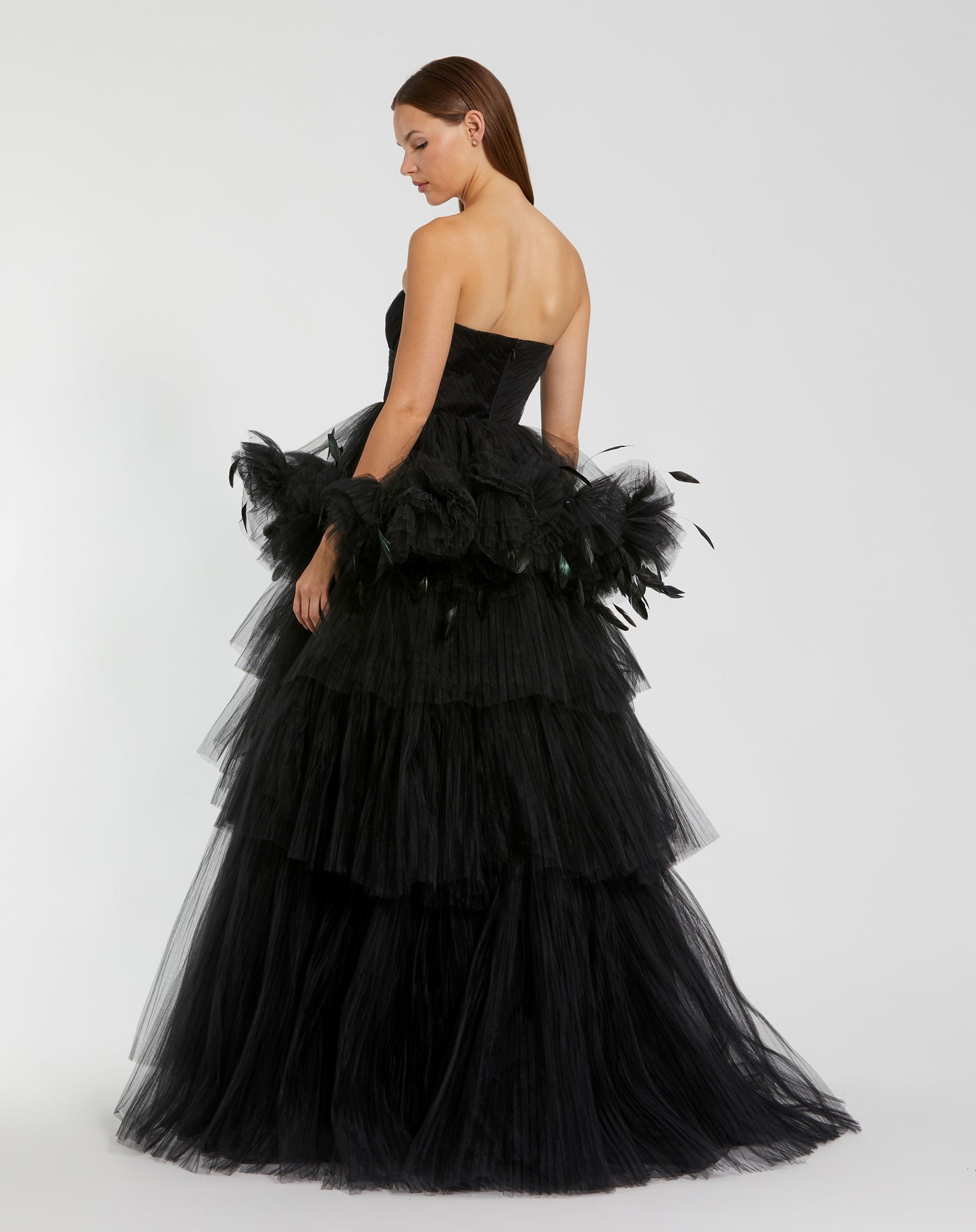 Strapless Tulle Gown with Feather Detail