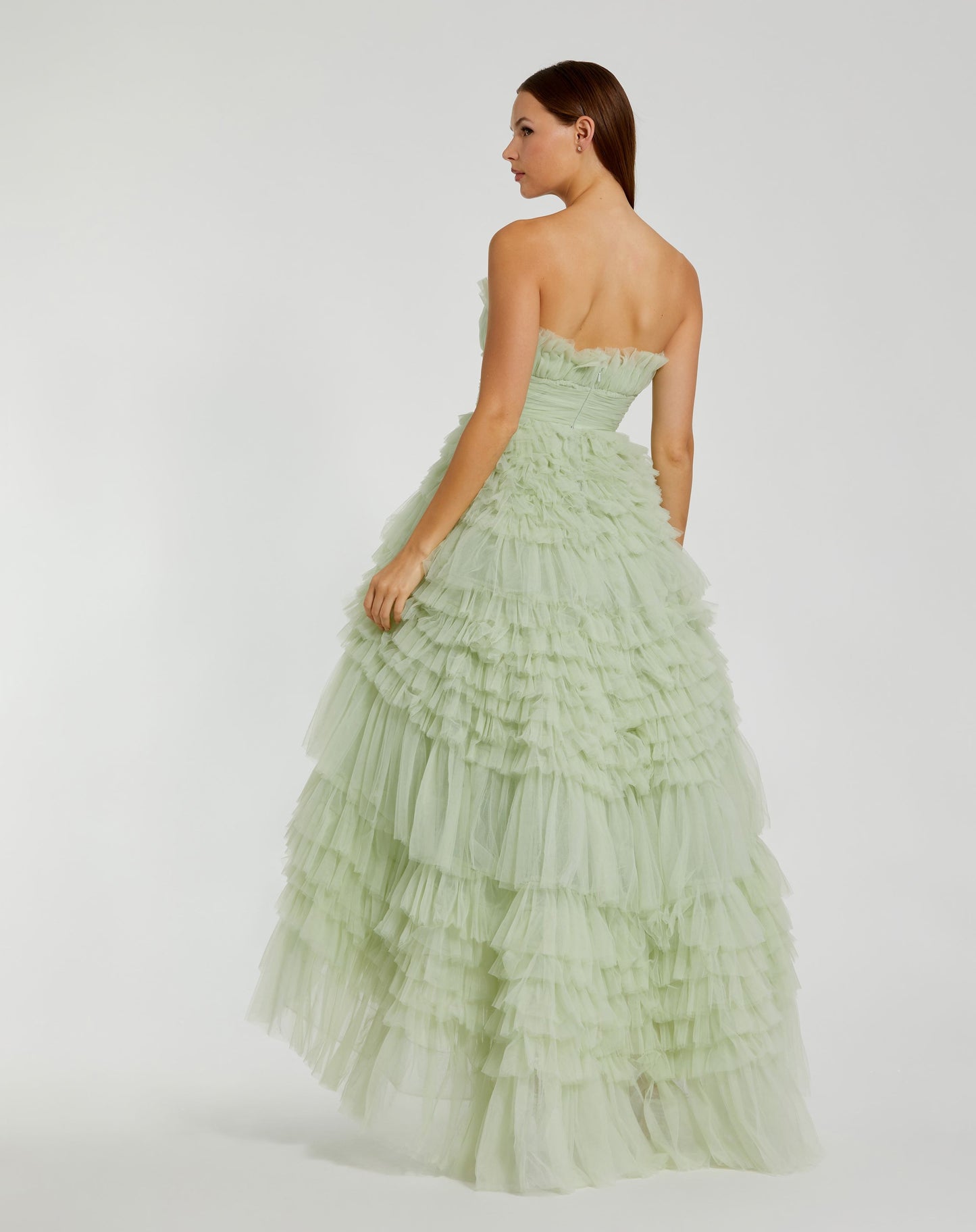 Strapless Tulle Ruffle Gown