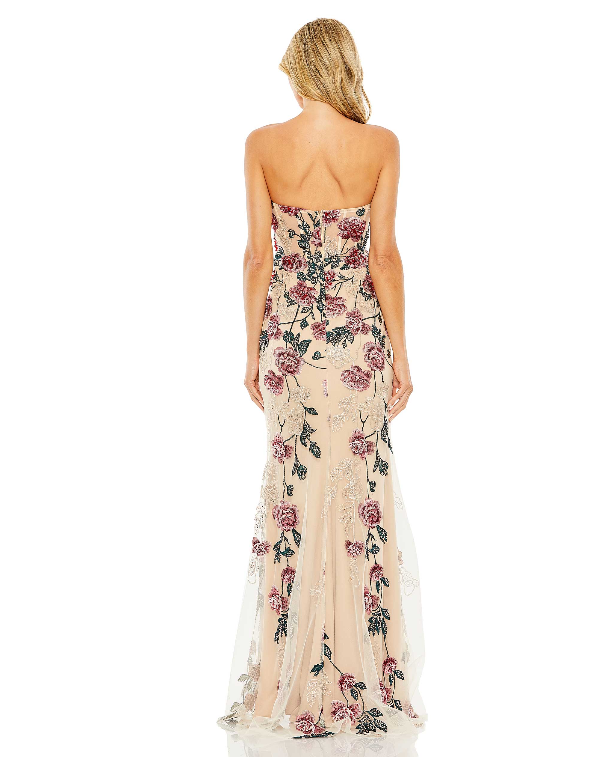 Strapless Floral Embroidered Gown