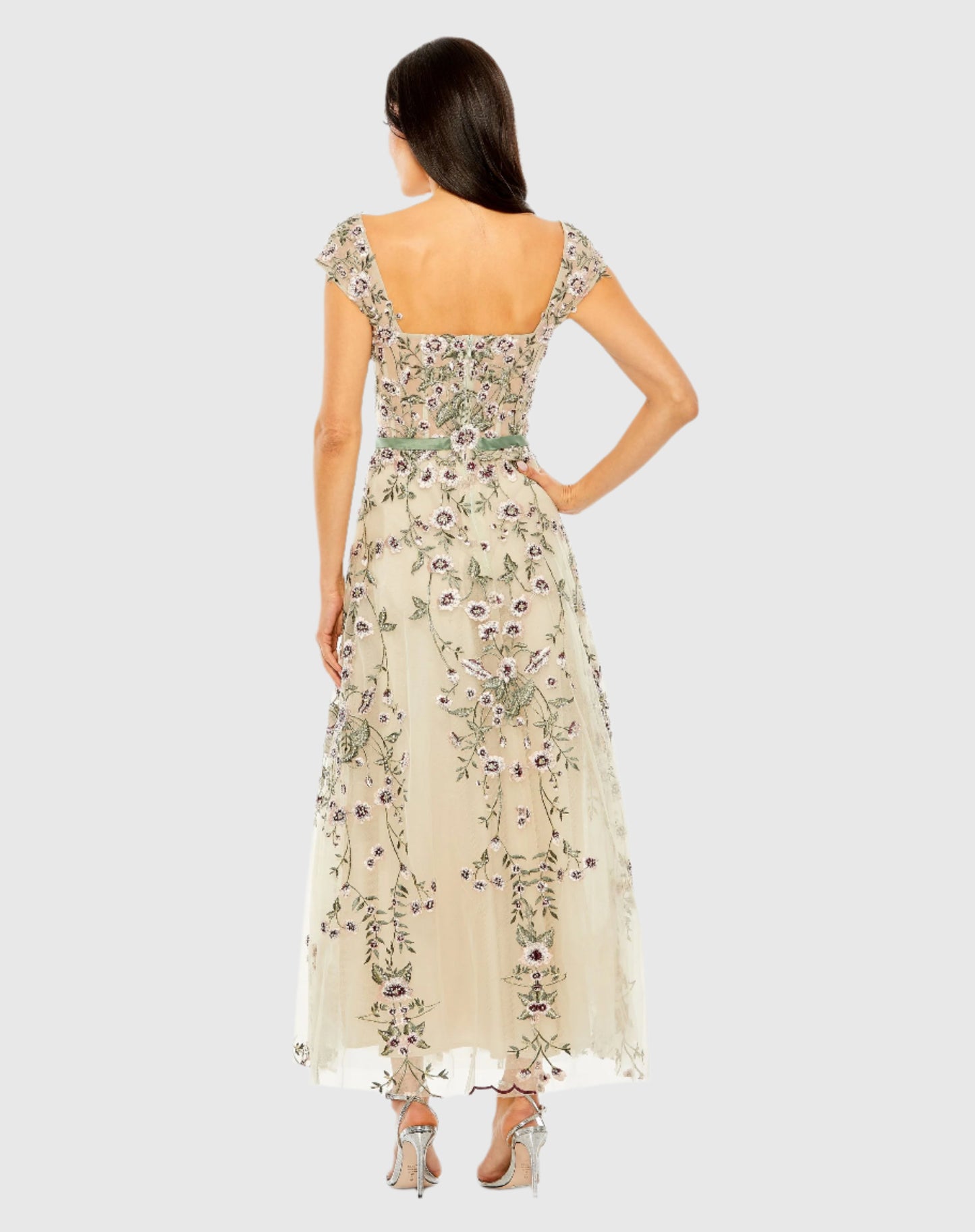 Floral Embroidered Sweetheart Neckline Dress