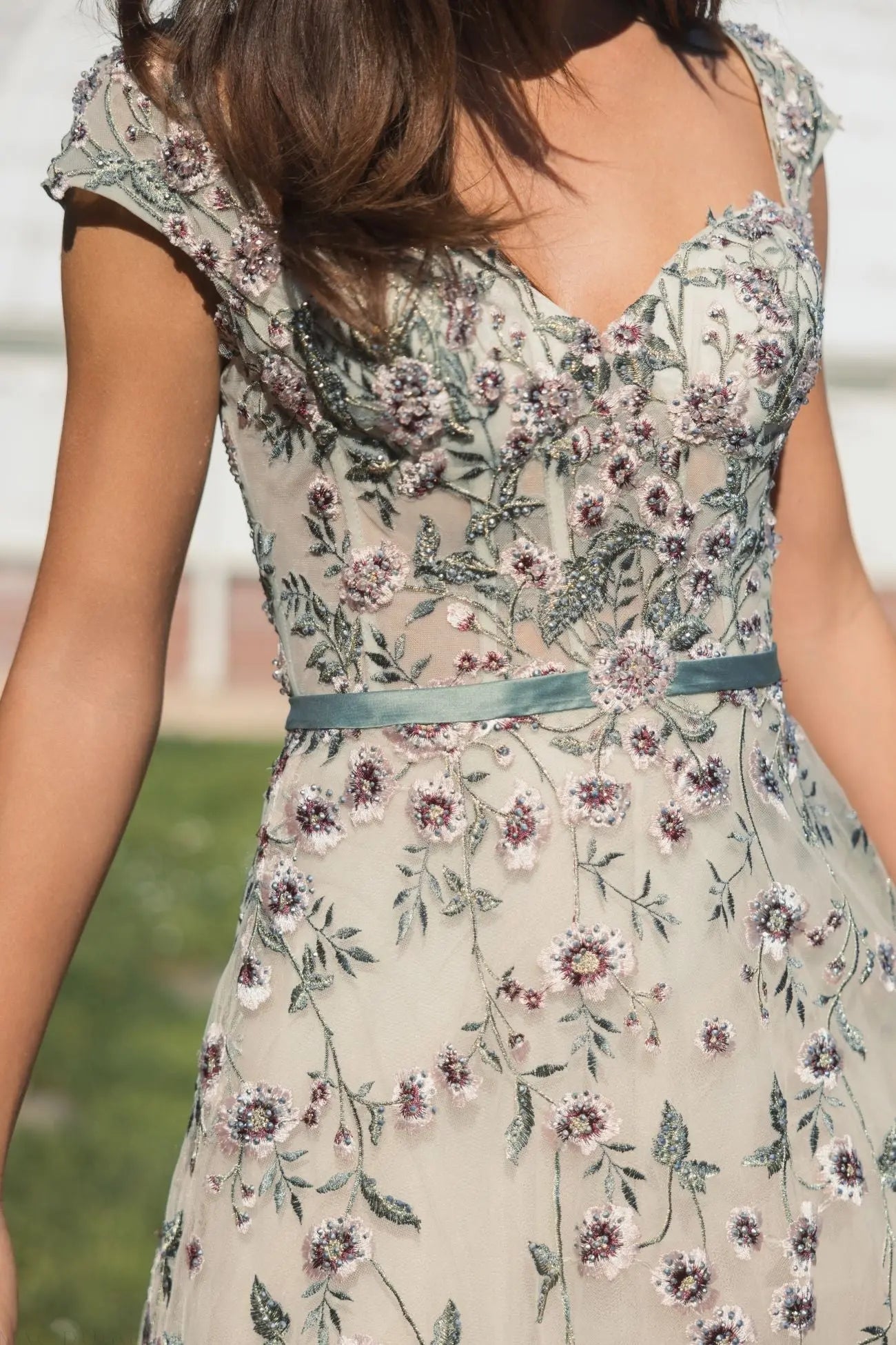 Ivory Floral Embroidered Sweetheart Neckline Midi Dress - Mac Duggal