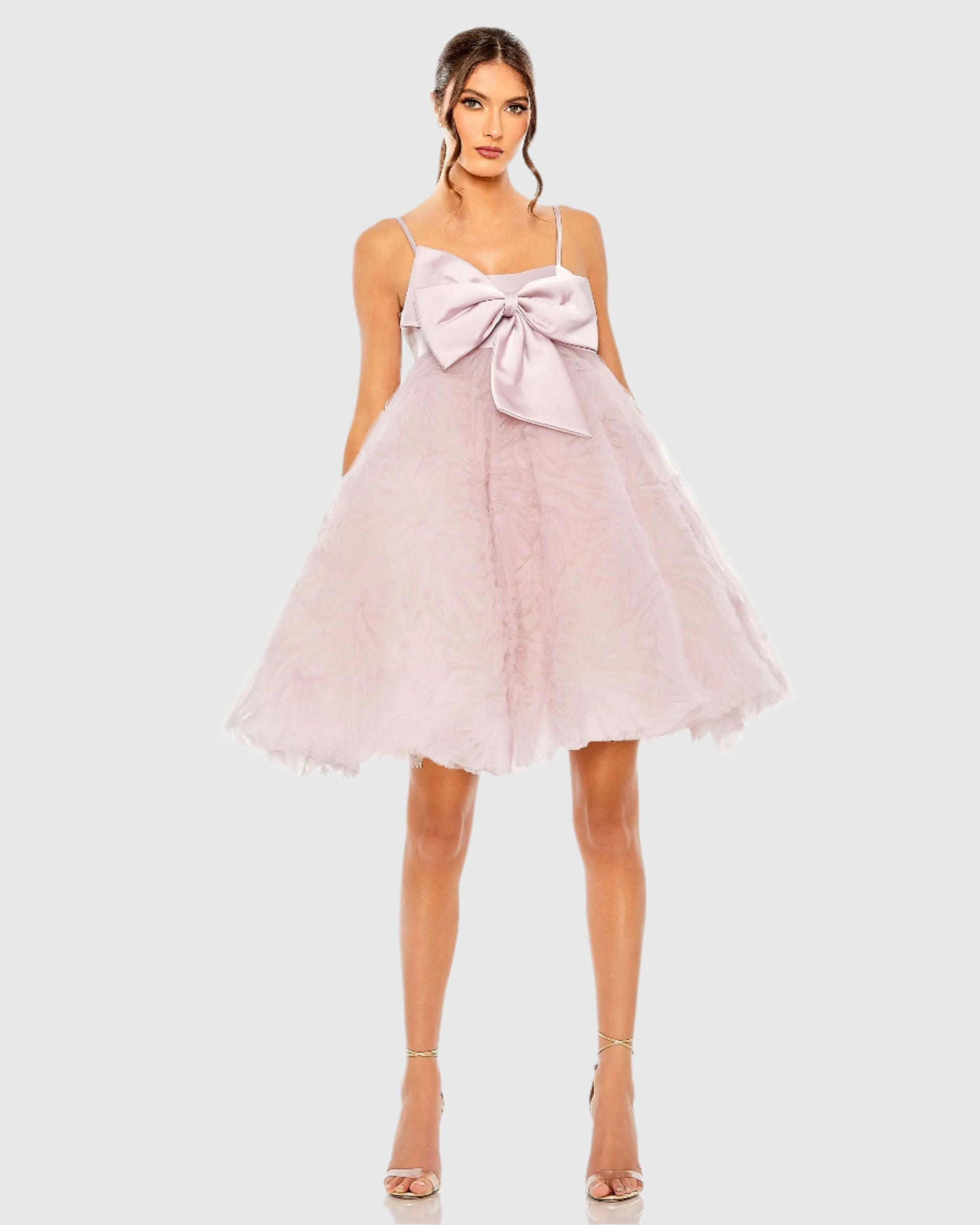 Pink Bow Front Tulle Mini Dress - Mac Duggal