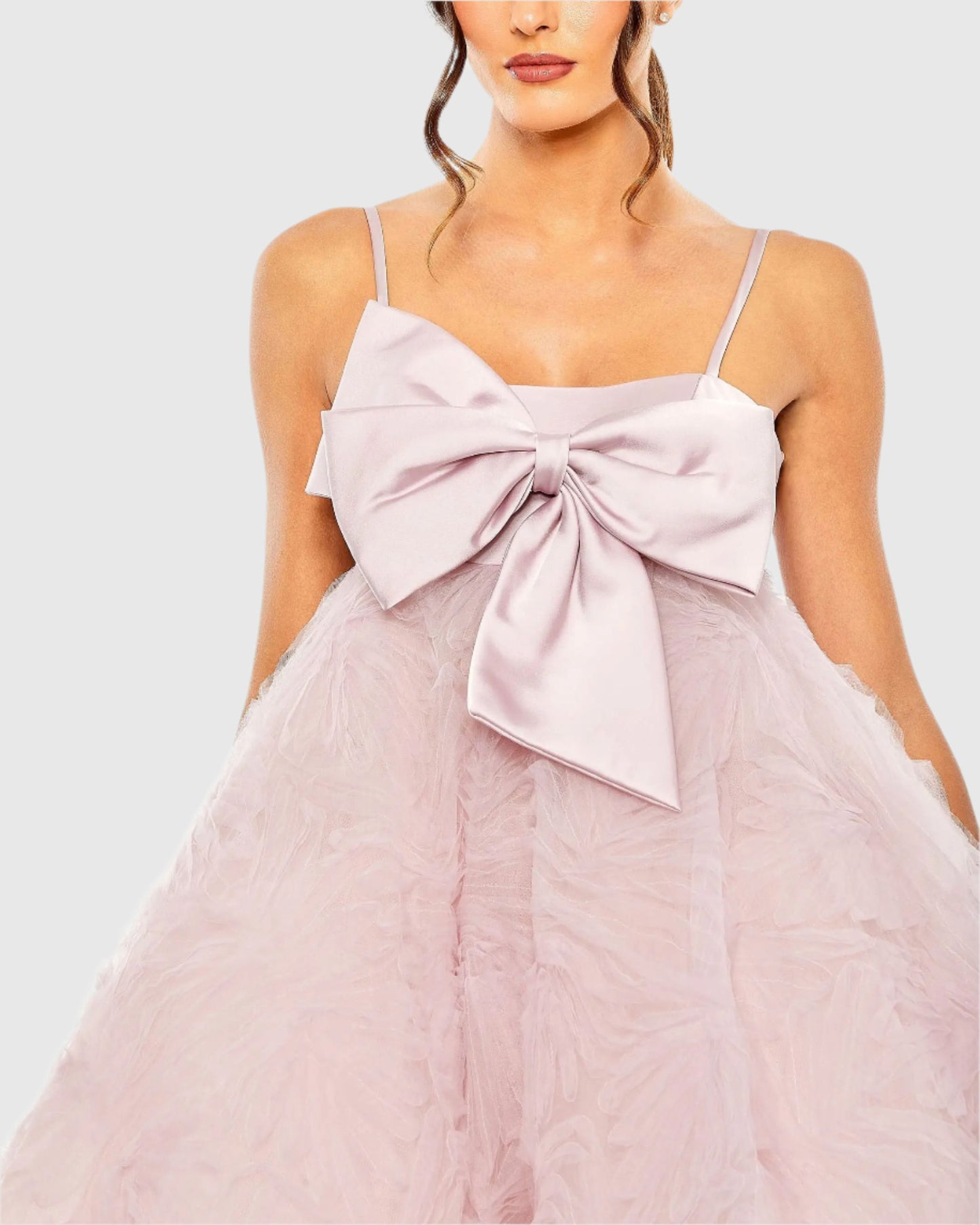 Pink Bow Front Tulle Mini Dress - Mac Duggal