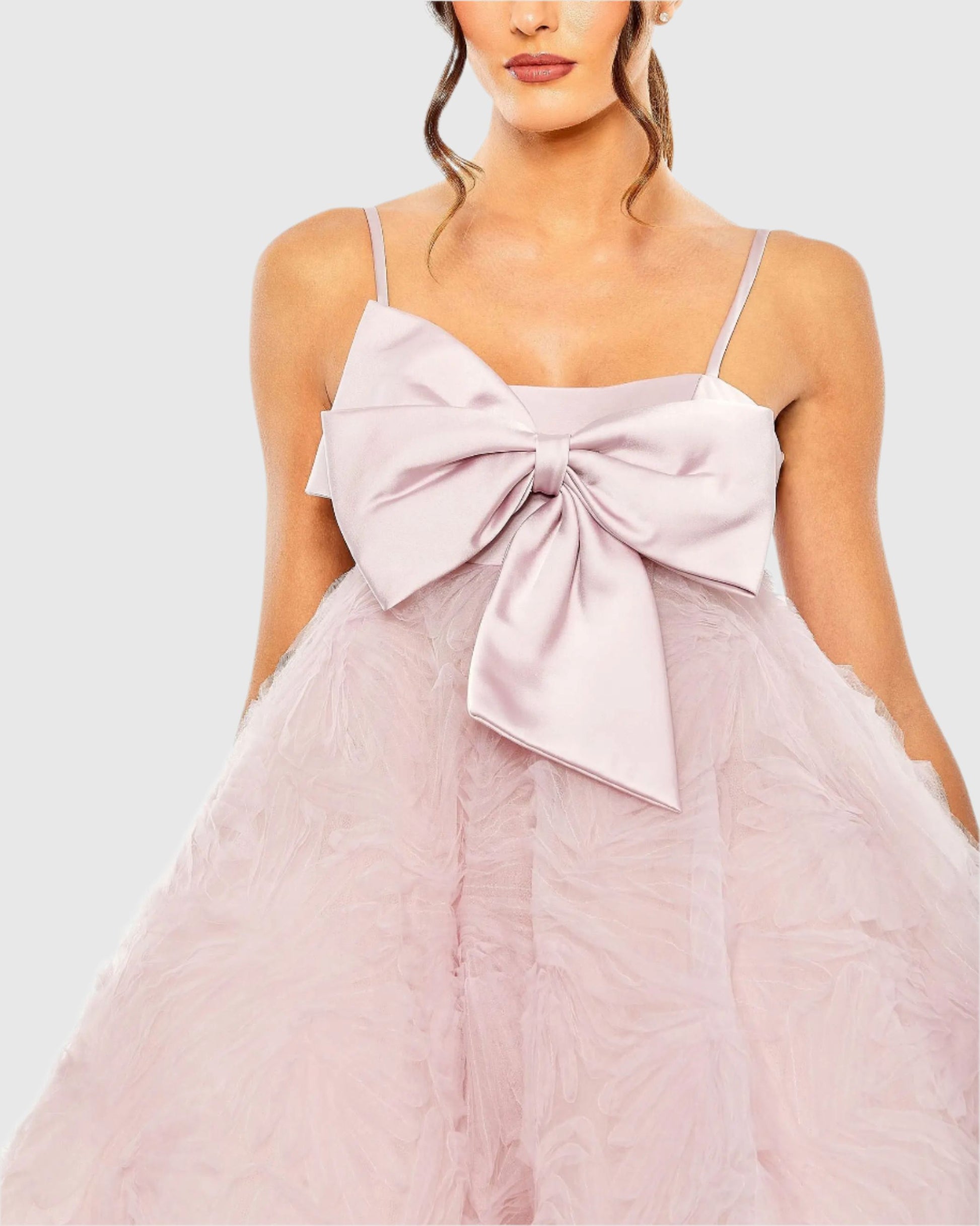 Pink Bow Front Tulle Mini Dress - Mac Duggal