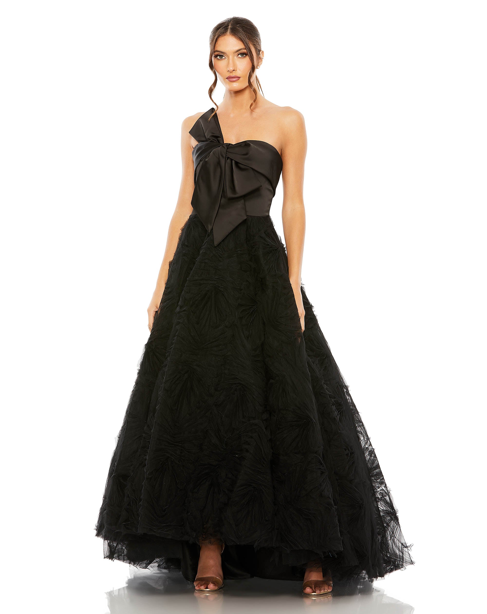 Strapless Front Bow Knot Tulle Gown