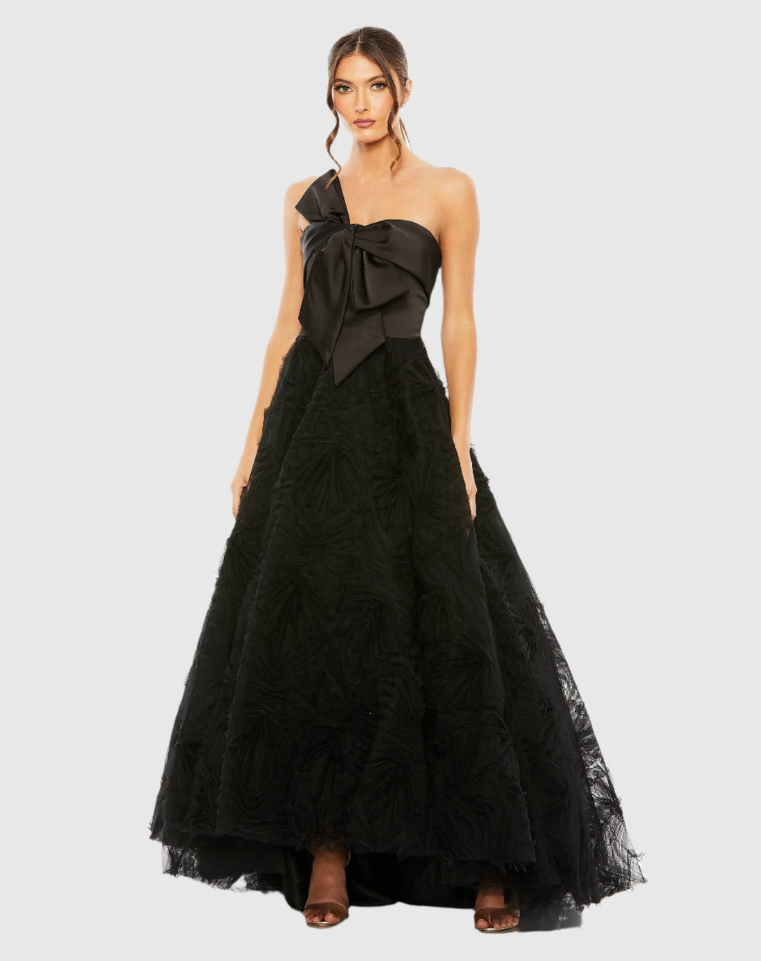 Strapless Front Bow Knot Tulle Gown