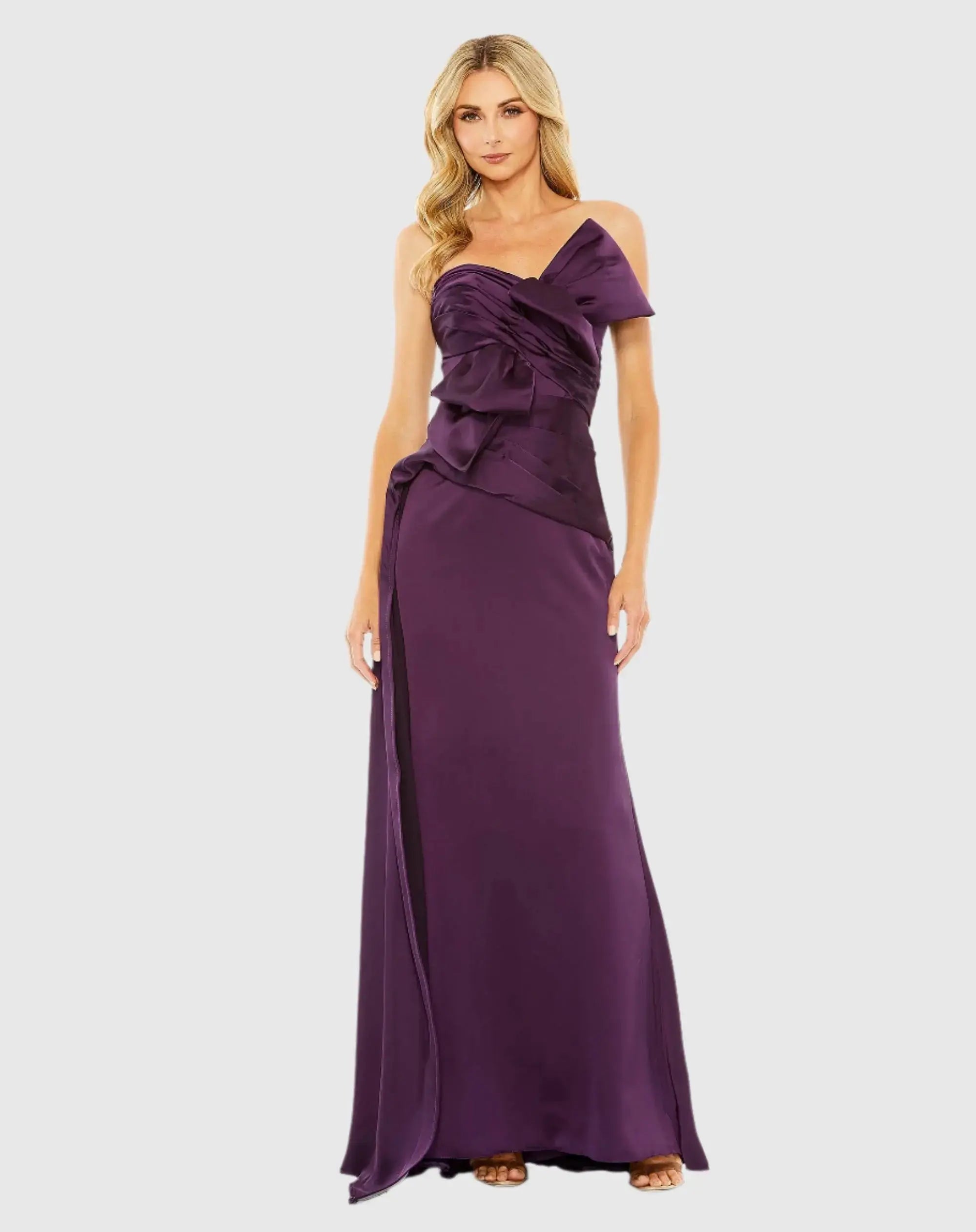 Purple Strapless Bow Front Detailed Gown