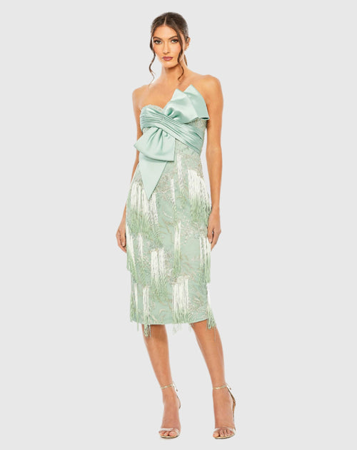 Green Bow Front Ombre Fringe Detailed Dress