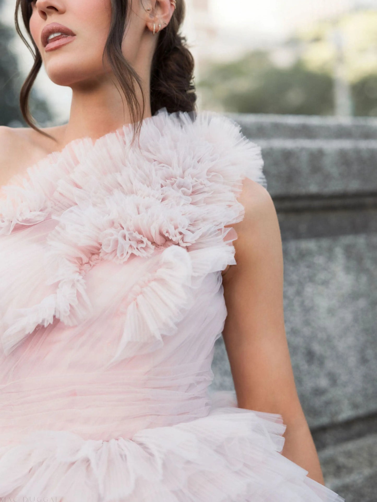 Pink Tulle Ruffle One Shoulder Mini Dress - Mac Duggal