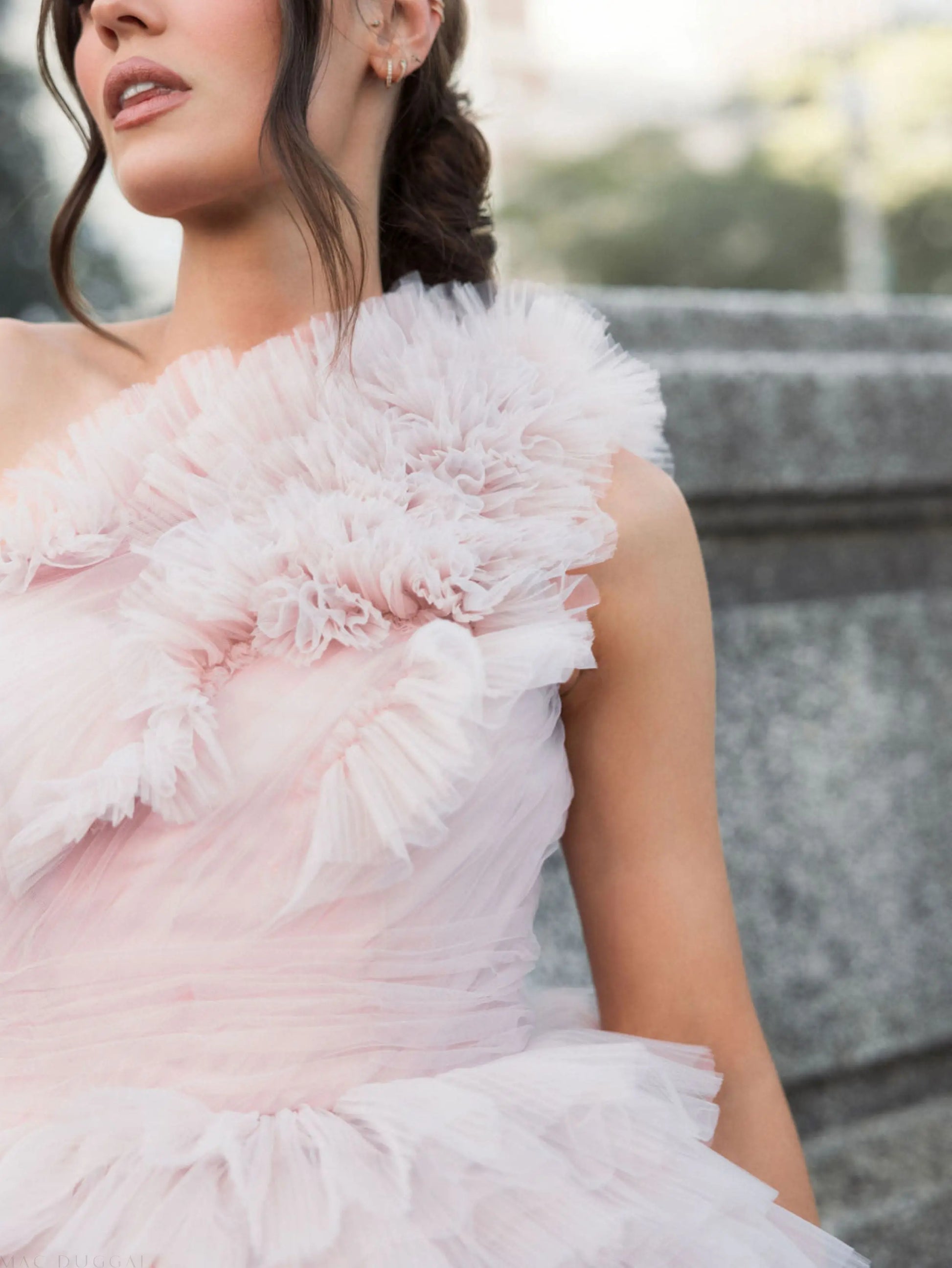 Pink Tulle Ruffle One Shoulder Mini Dress - Mac Duggal