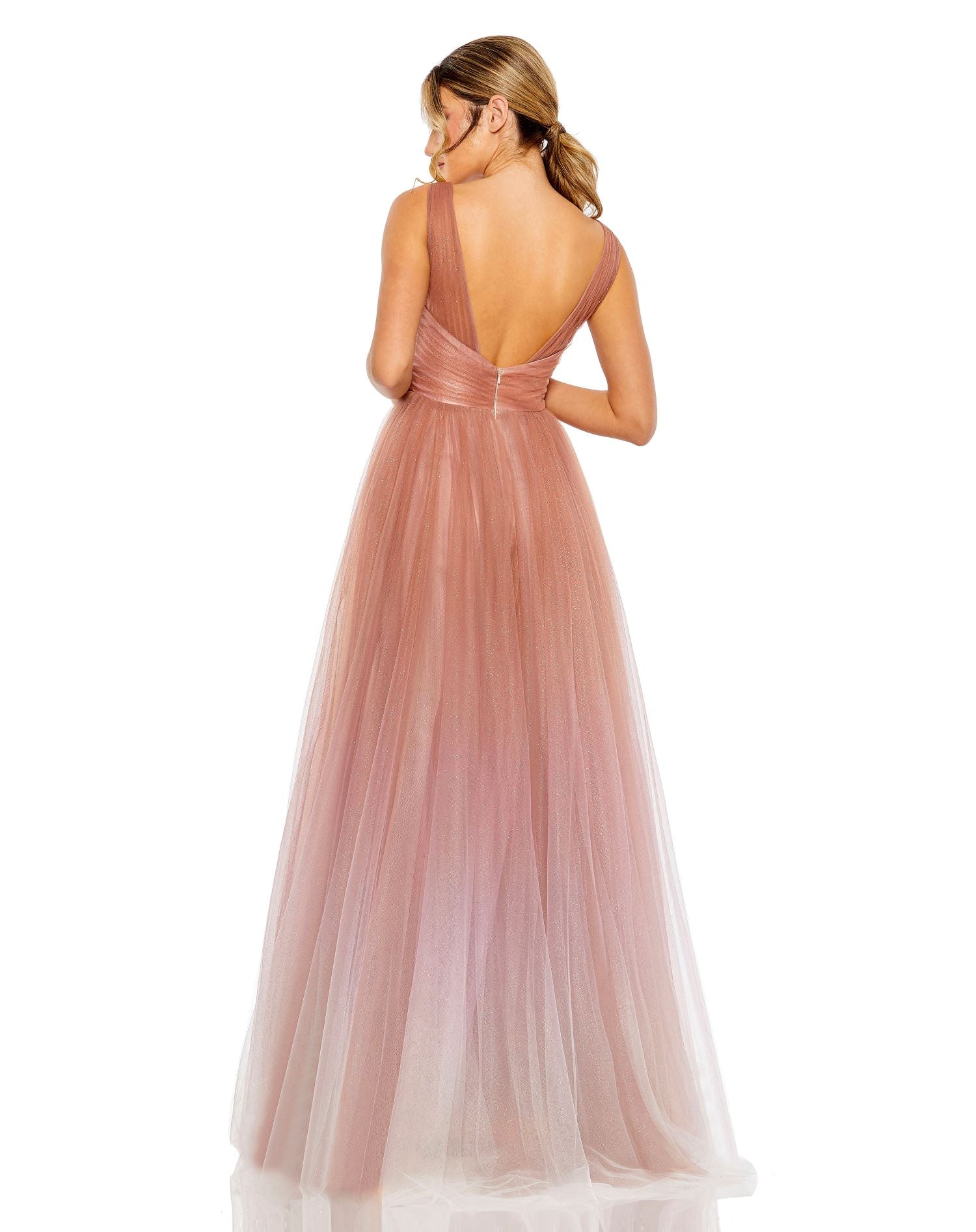 Glitter Ombre V-Neck Sleeveless Gown