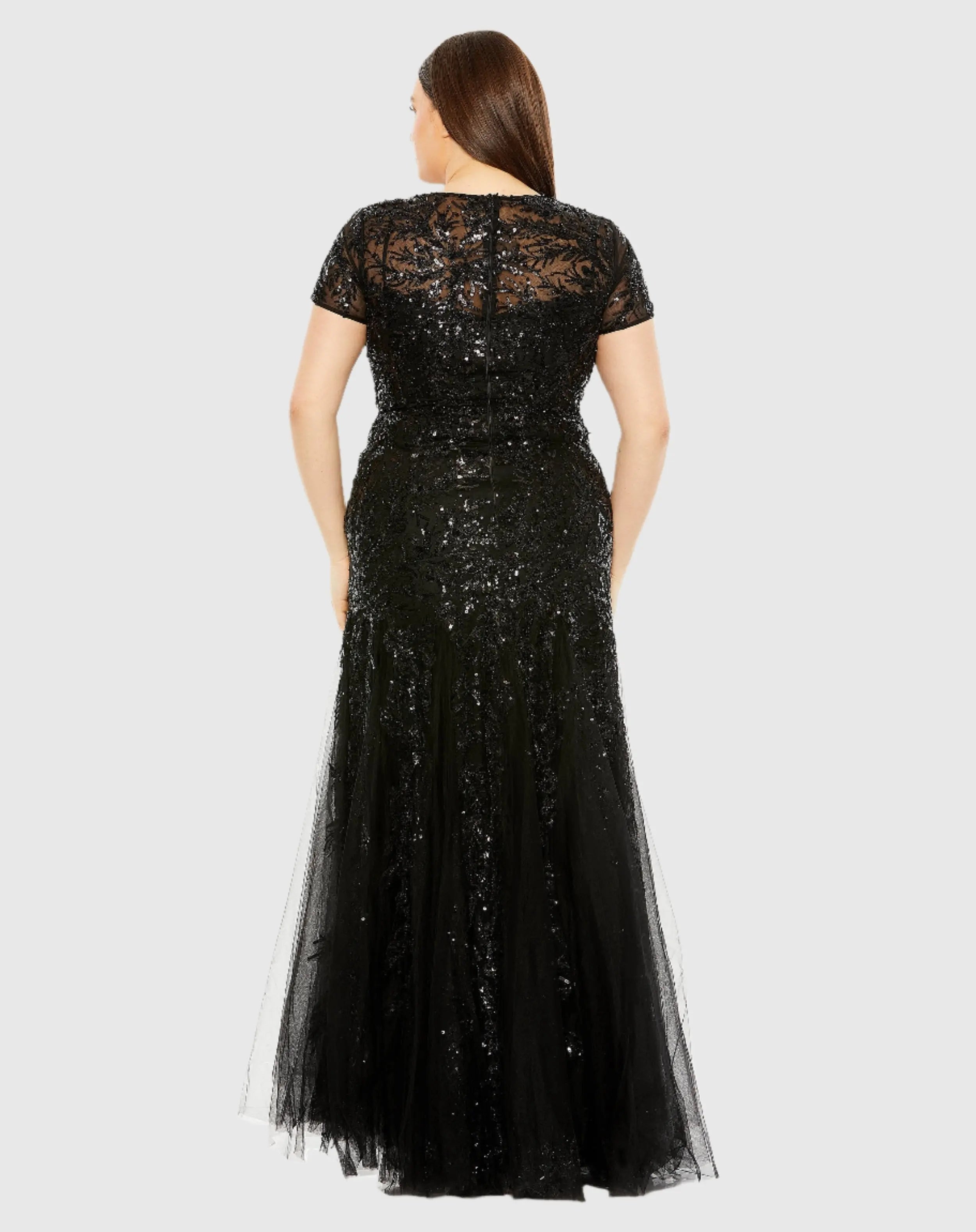 Short Sleeve Heavy Applique Gown - Mac Duggal