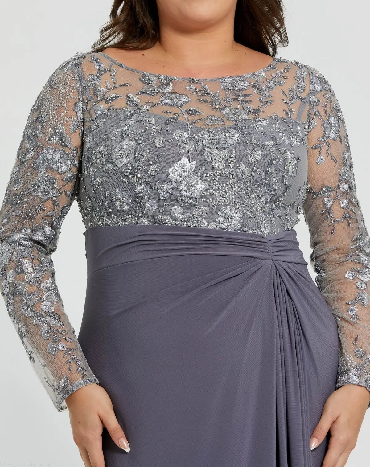Mac Duggal - Gray Embroidered Top Jersey Skirt Gown (Plus) - Charcoal / US 16W Mac Duggal - Gray Embroidered Top Jersey Skirt Gown (Plus) - Charcoal / US 16W