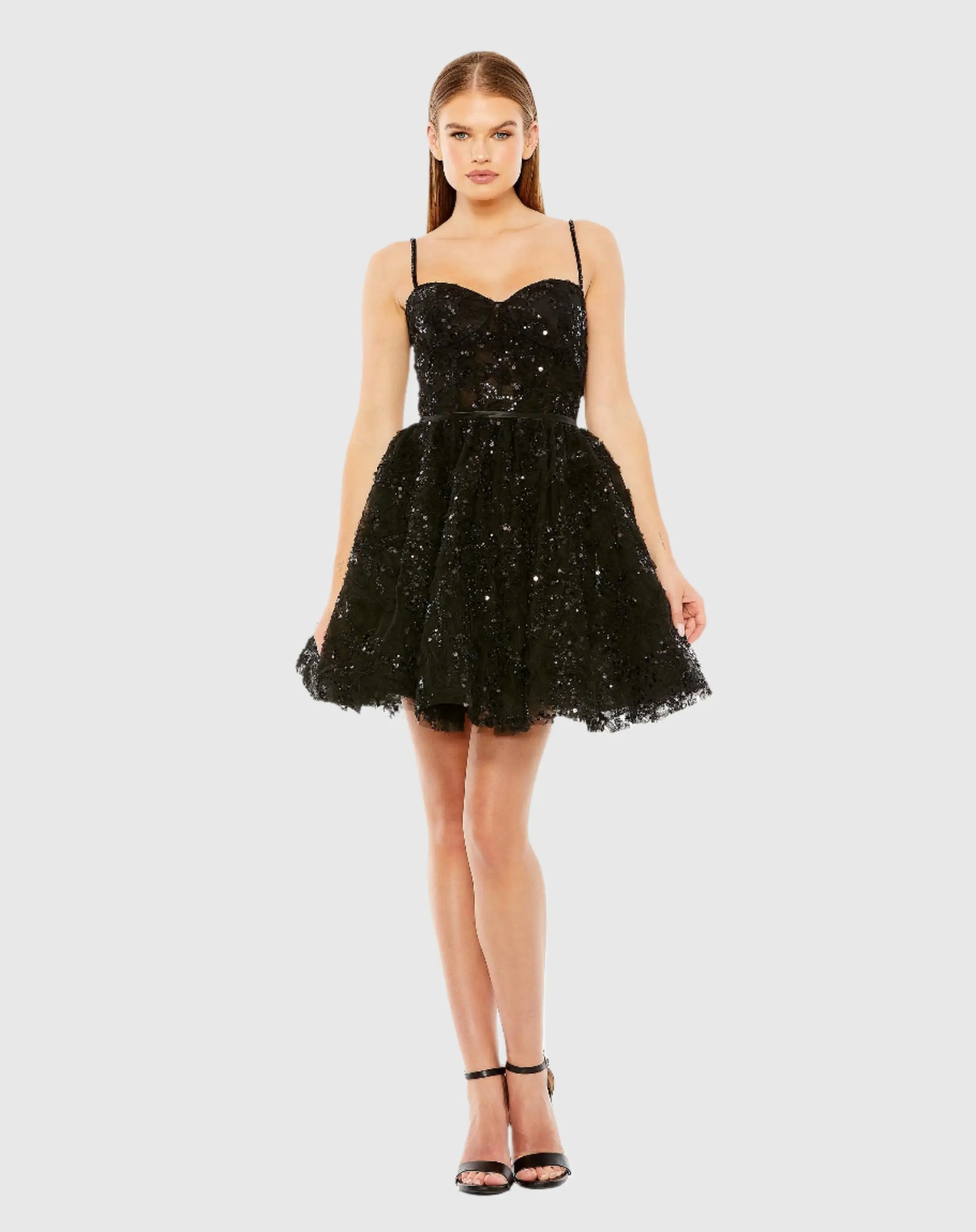 Beaded Strap Bustier Sequin Mini Dress - Mac Duggal Beaded Strap Bustier Sequin Mini Dress - Mac Duggal