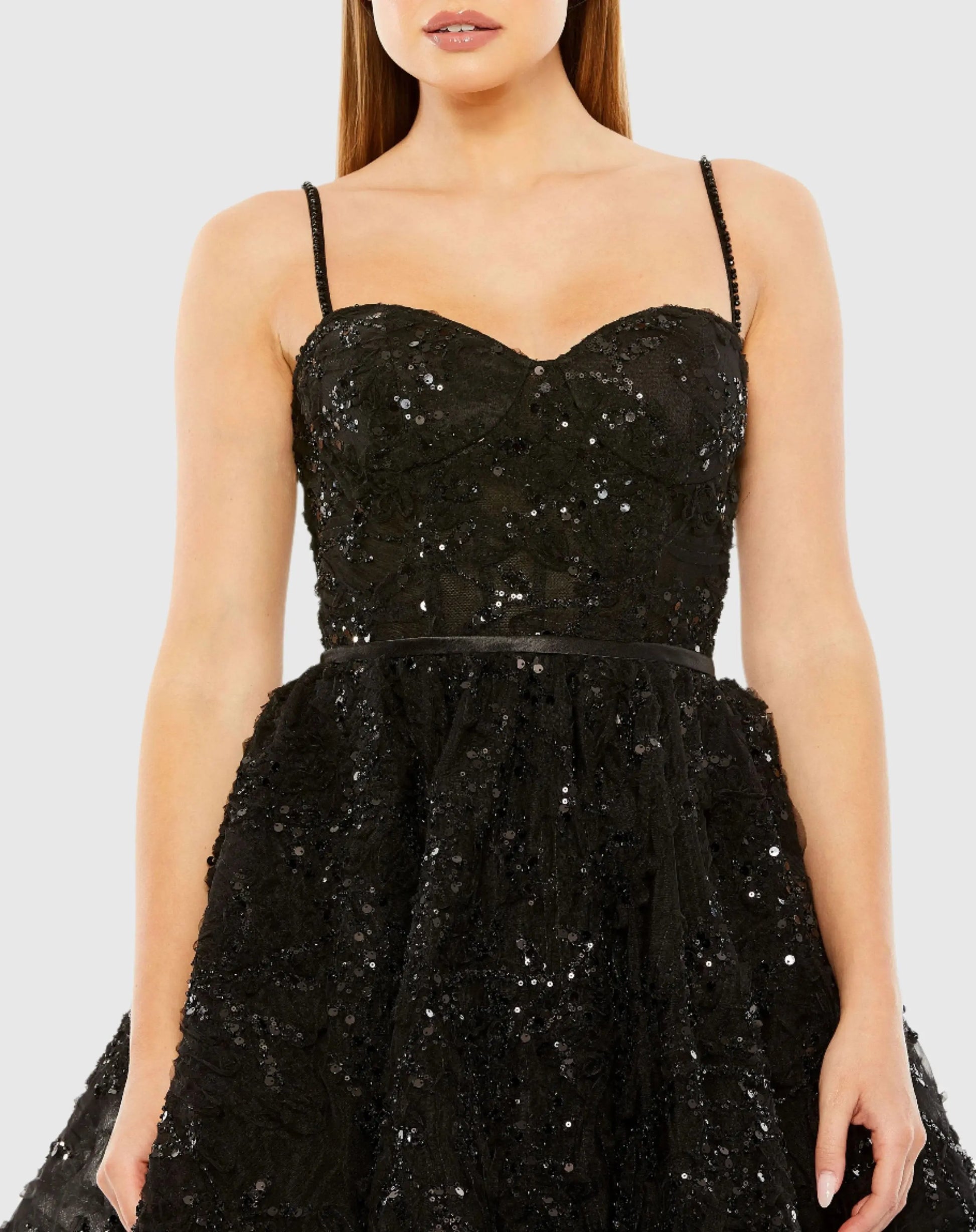Beaded Strap Bustier Sequin Mini Dress - Mac Duggal Beaded Strap Bustier Sequin Mini Dress - Mac Duggal