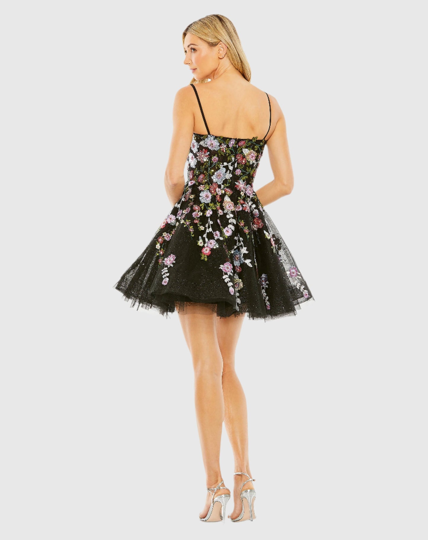 Minikleid mit Blumenstickerei und schmalen Trägern