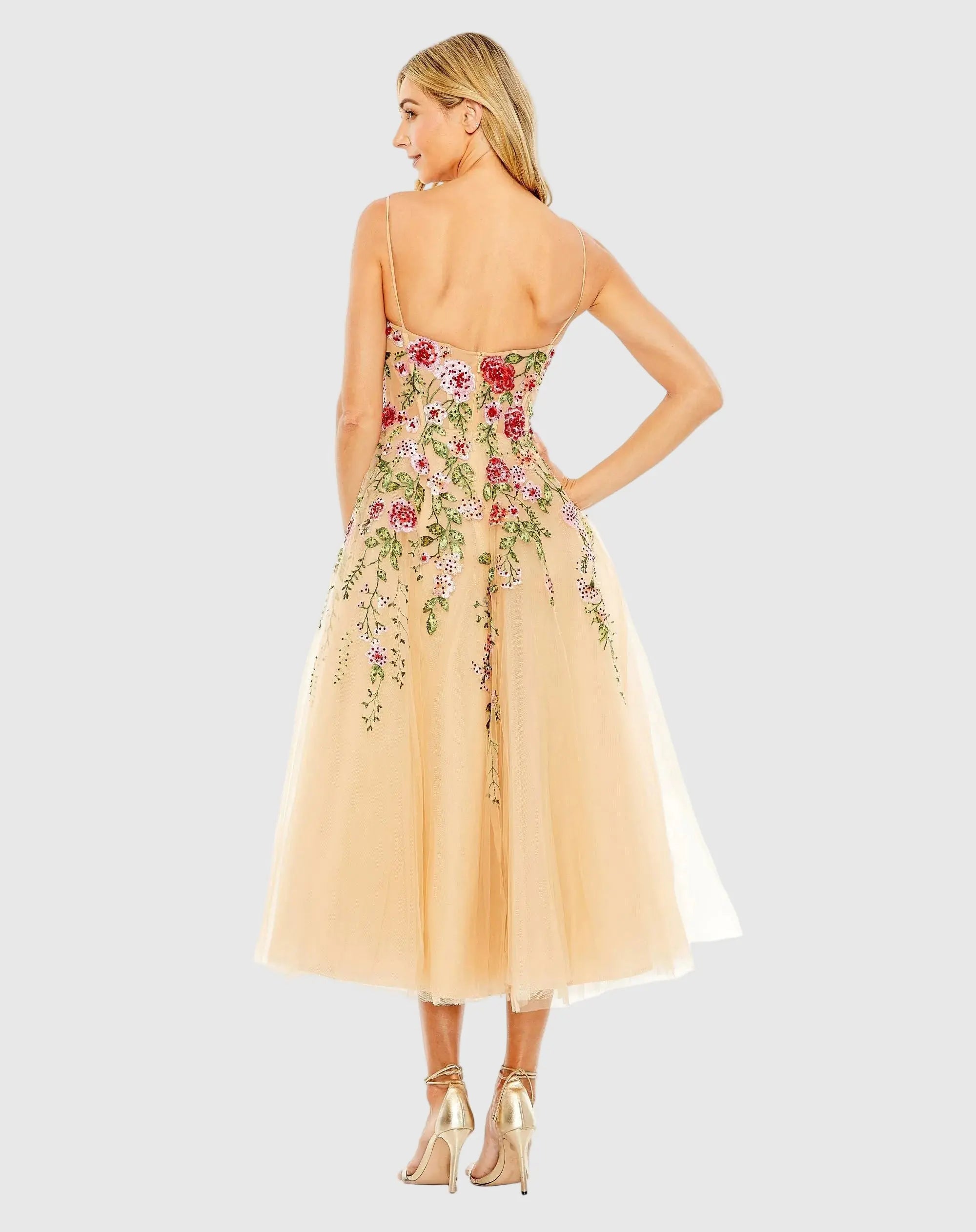 mac duggal blue bustier embroidered floral a-line dress Mac Duggal One Shoulder Floral Embroidered Gown Navy Blue #68606 main image 0