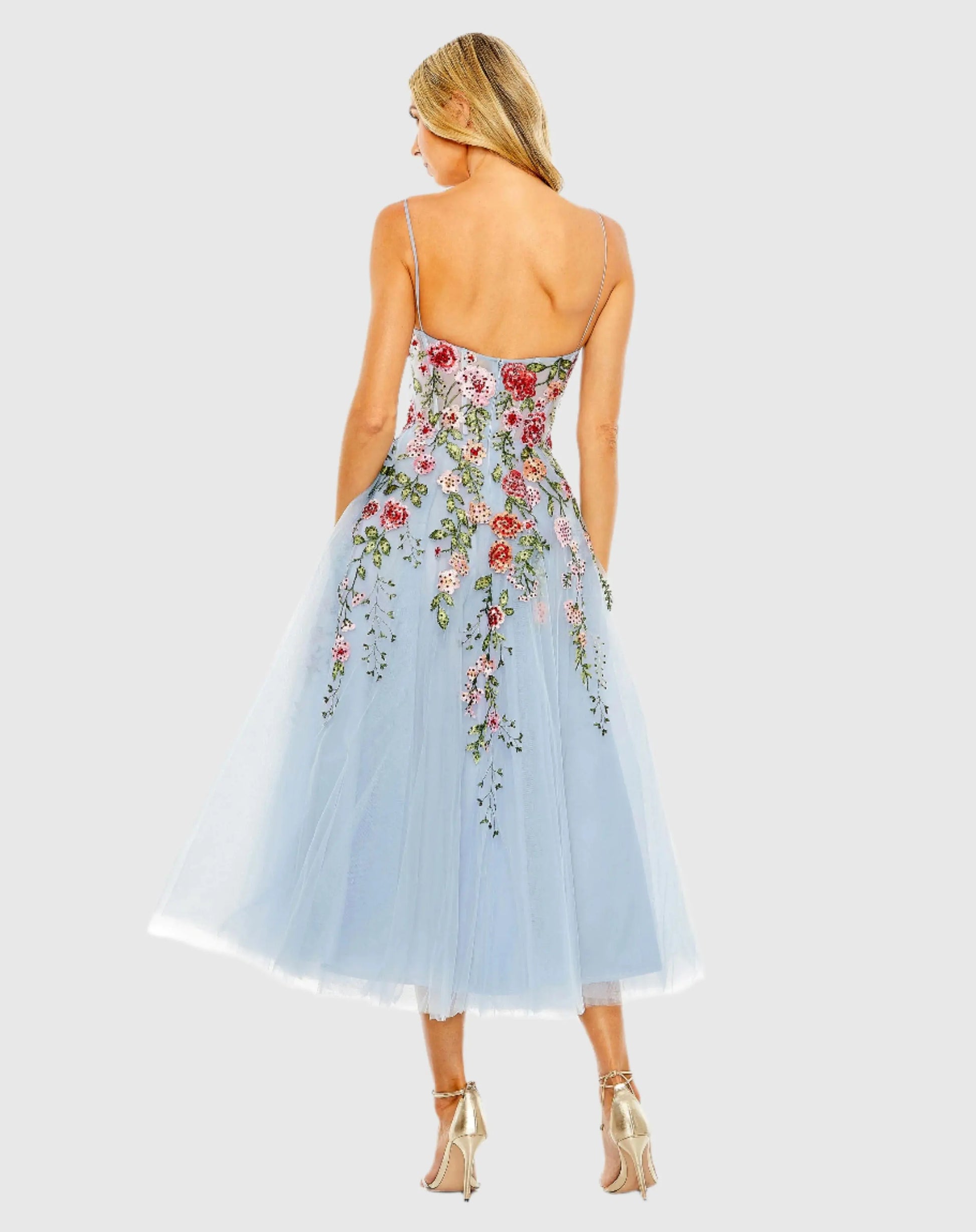 Blue Bustier Embroidered Floral A-Line Dress | Mac Duggal Blue Bustier Embroidered Floral A-Line Dress | Mac Duggal