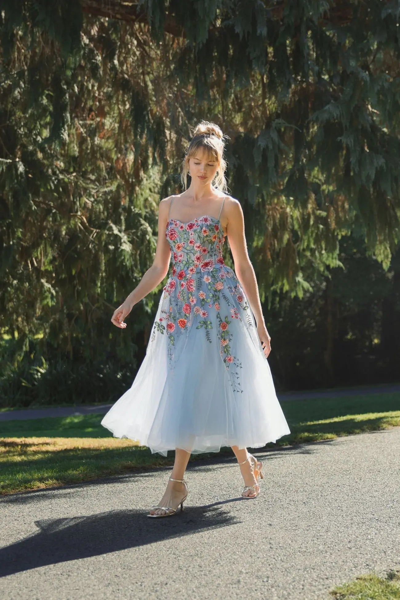 Blue Bustier Embroidered Floral A-Line Dress - Mac Duggal