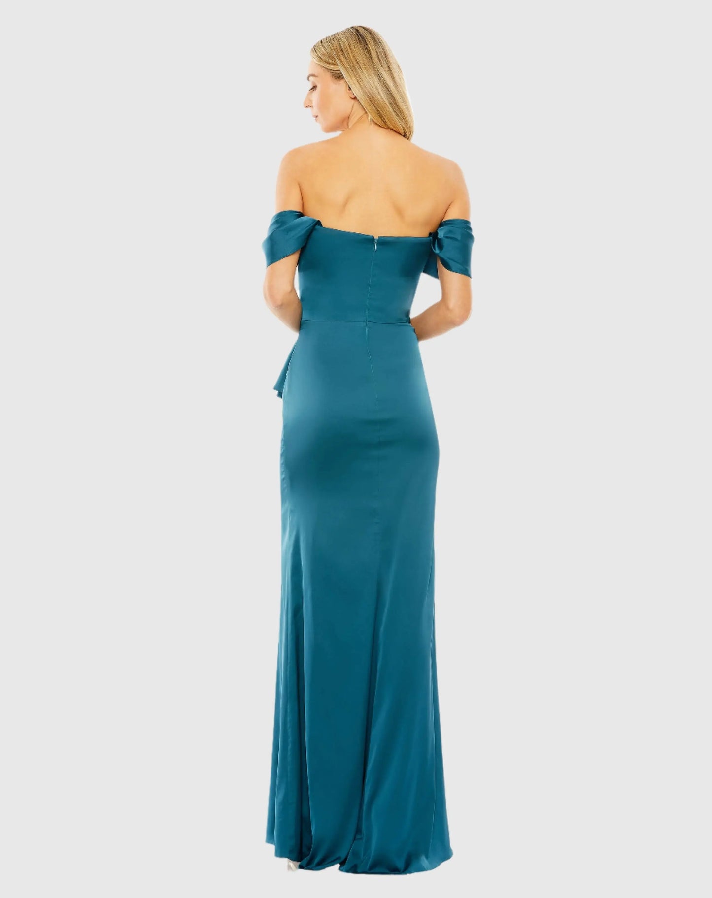 Off The Shoulder Bustier Construction Ruched Gown - Mac Duggal