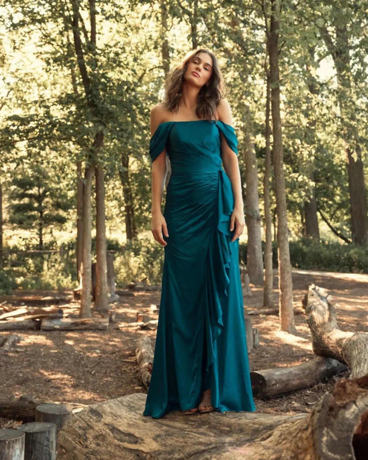 Off The Shoulder Bustier Construction Ruched Gown - Mac Duggal