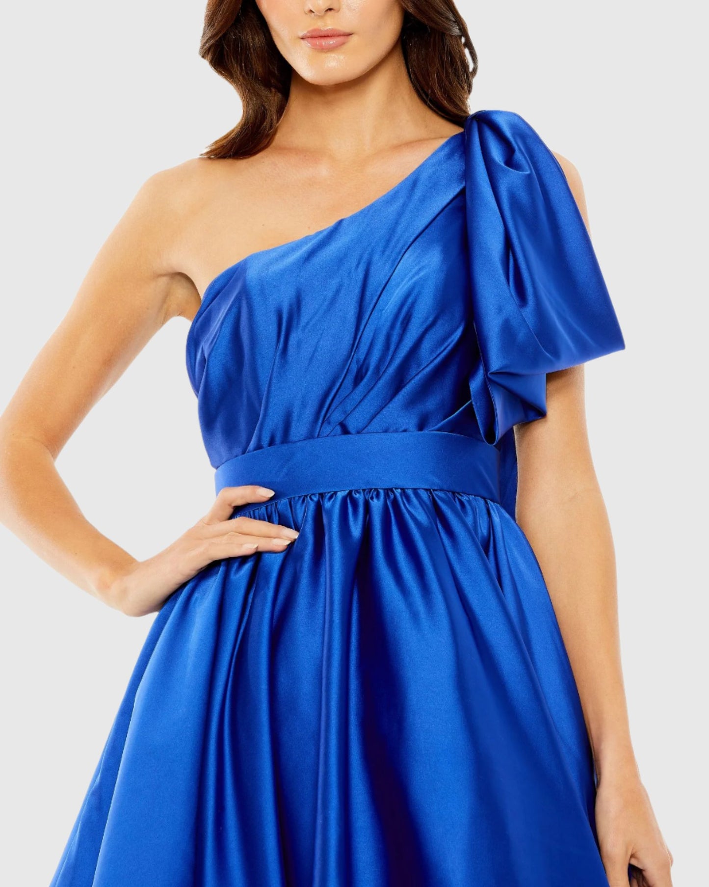 One Shoulder Bow Satin Mini Dress