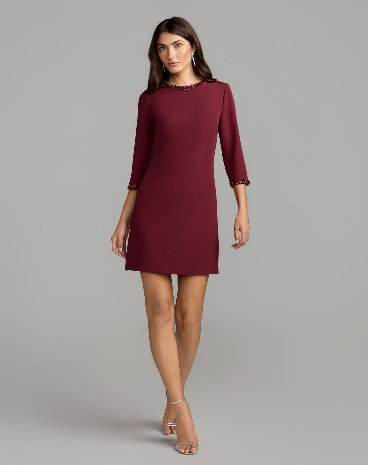 Burgundy Embellished Crepe Cocktail Dress - Mac Duggal
