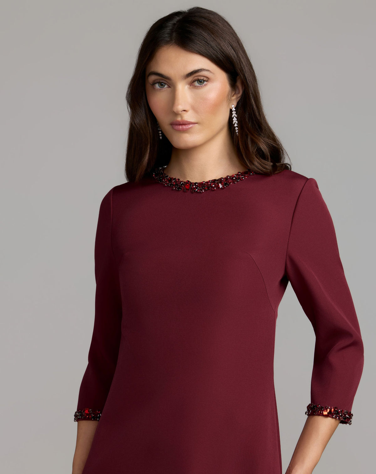 Burgundy Embellished Crepe Cocktail Dress - Mac Duggal