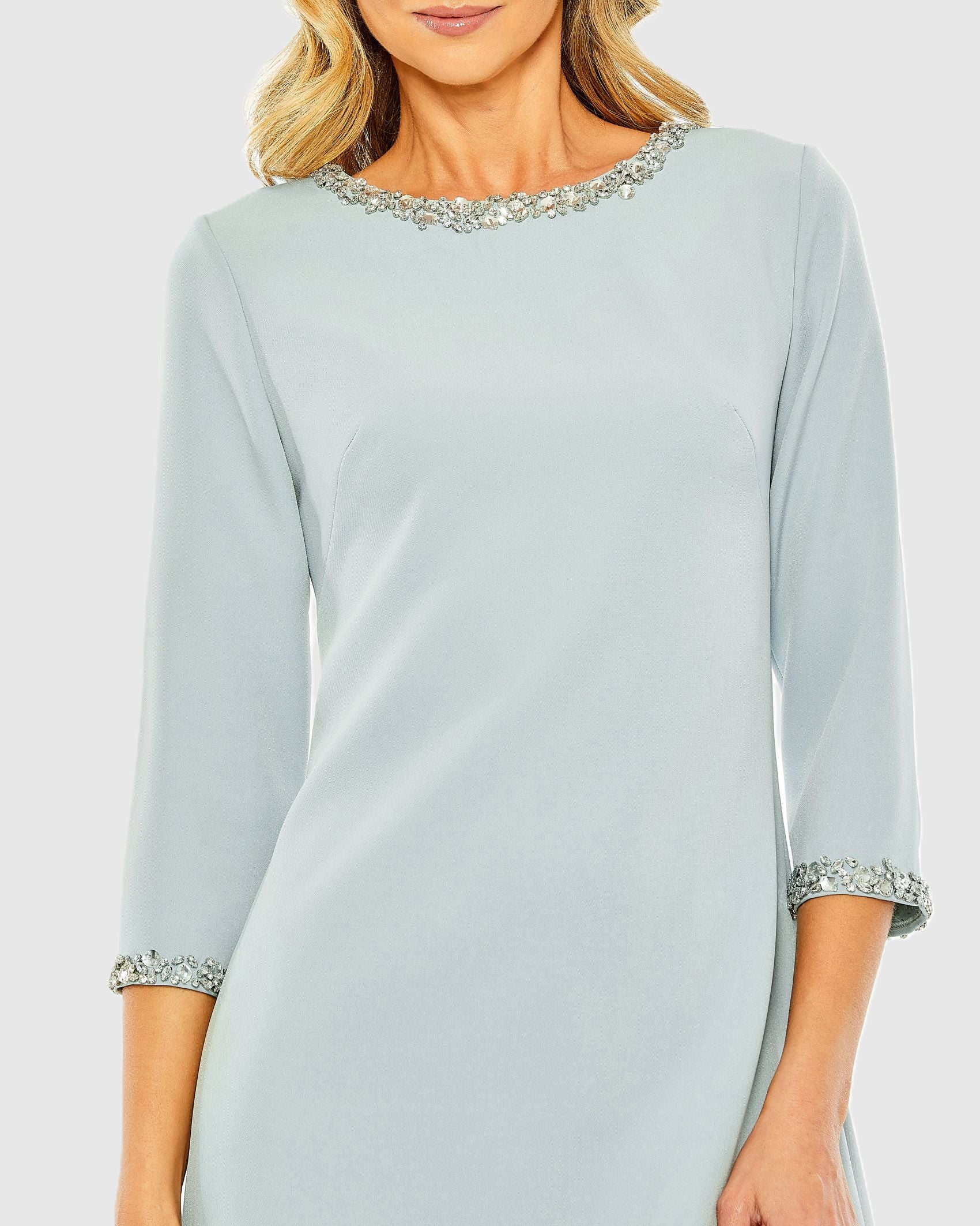 Light Blue Embellished Crepe Cocktail Dress - Ieena for Mac Duggal