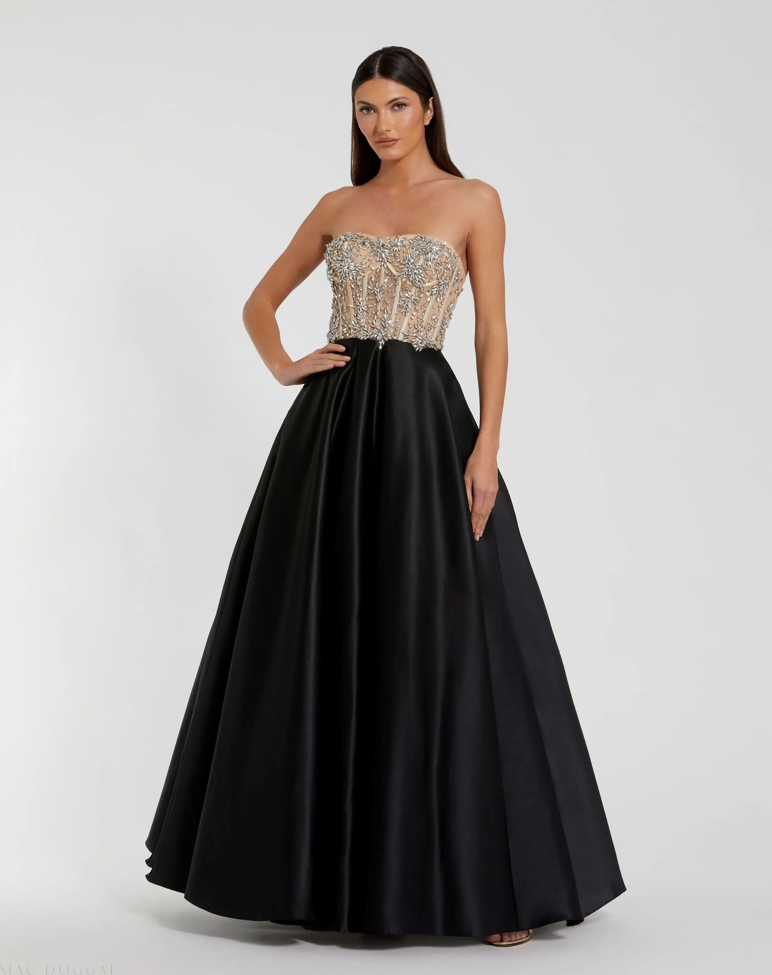 Black Strapless Embellished Bustier Ball Gown - Mac Duggal