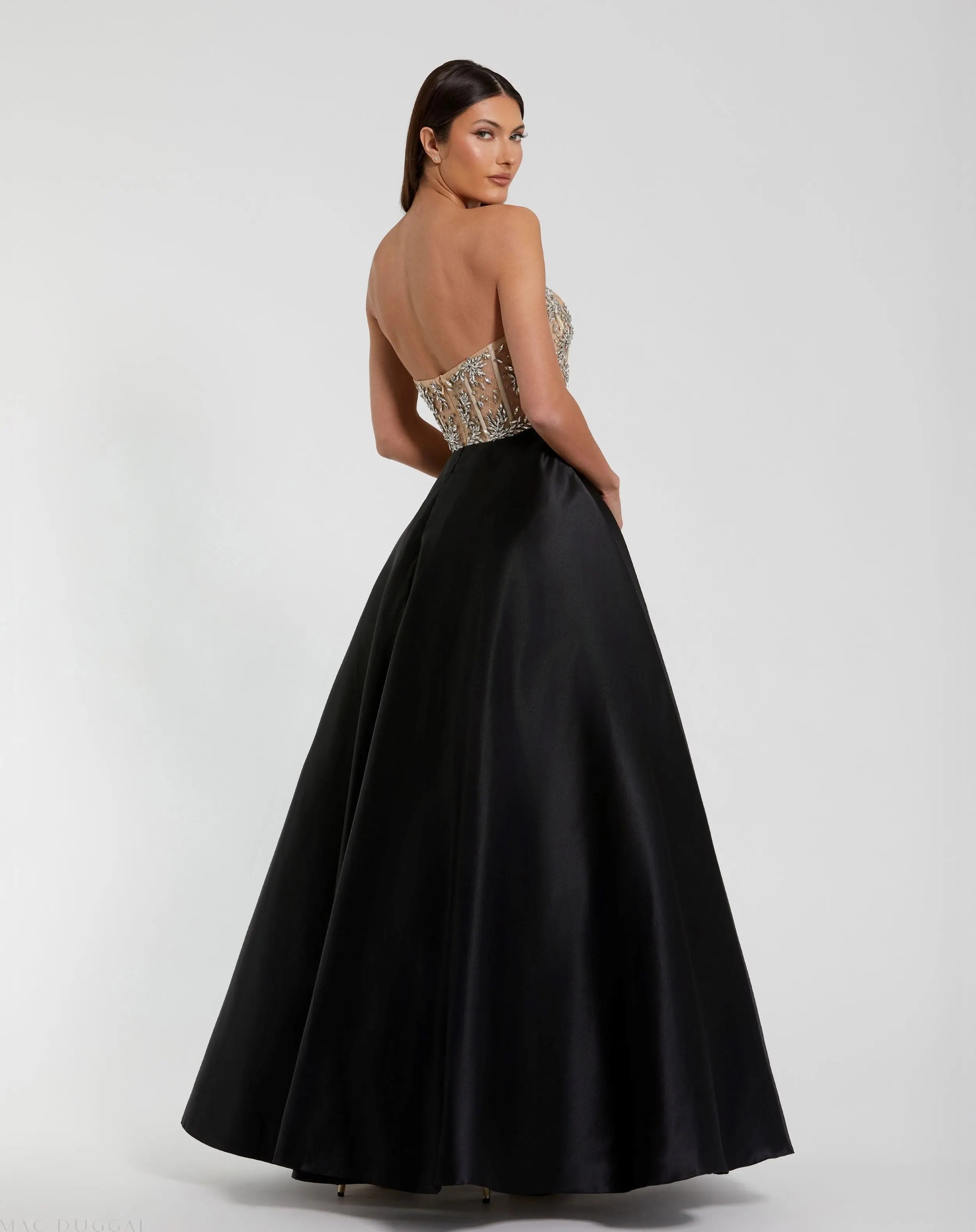 Black Strapless Embellished Bustier Ball Gown - Mac Duggal