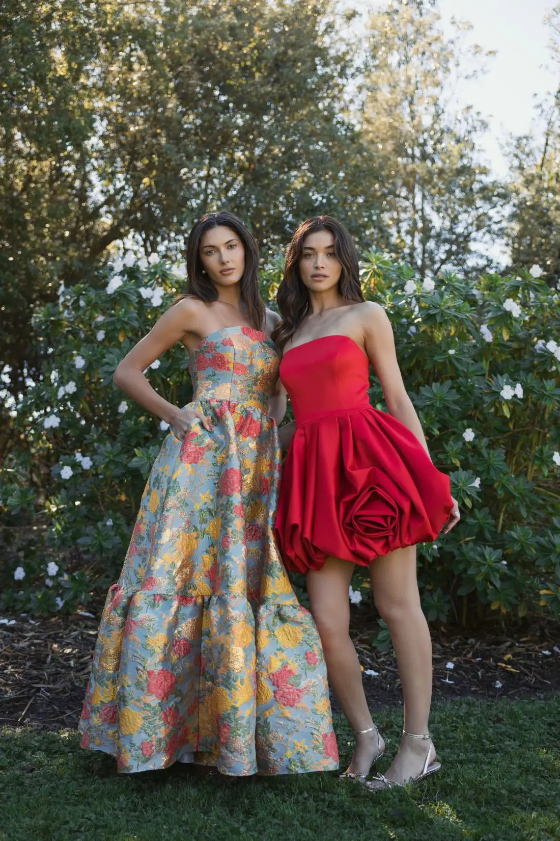 Red Strapless Mini Dress With Rose Ruffle Detail - Mac Duggal