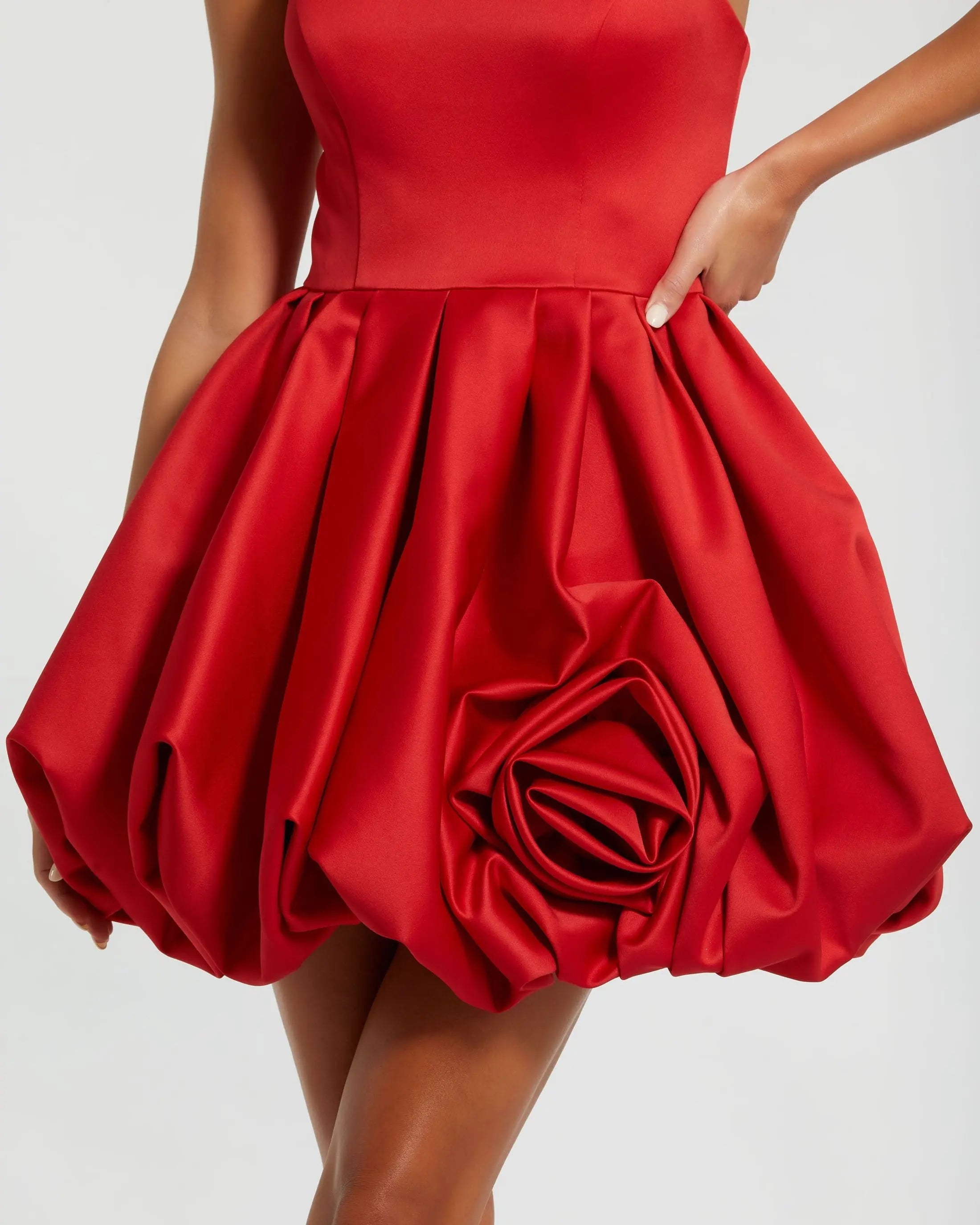 Red Strapless Mini Dress With Rose Ruffle Detail - Mac Duggal