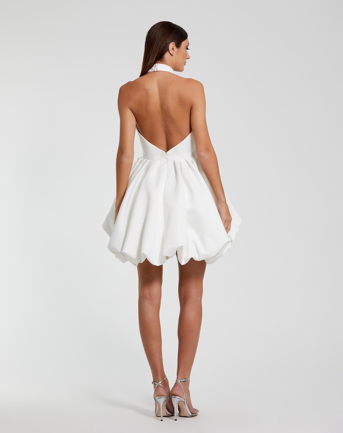 White Satin High Neck Sleeveless Bubble Hem Mini Dress