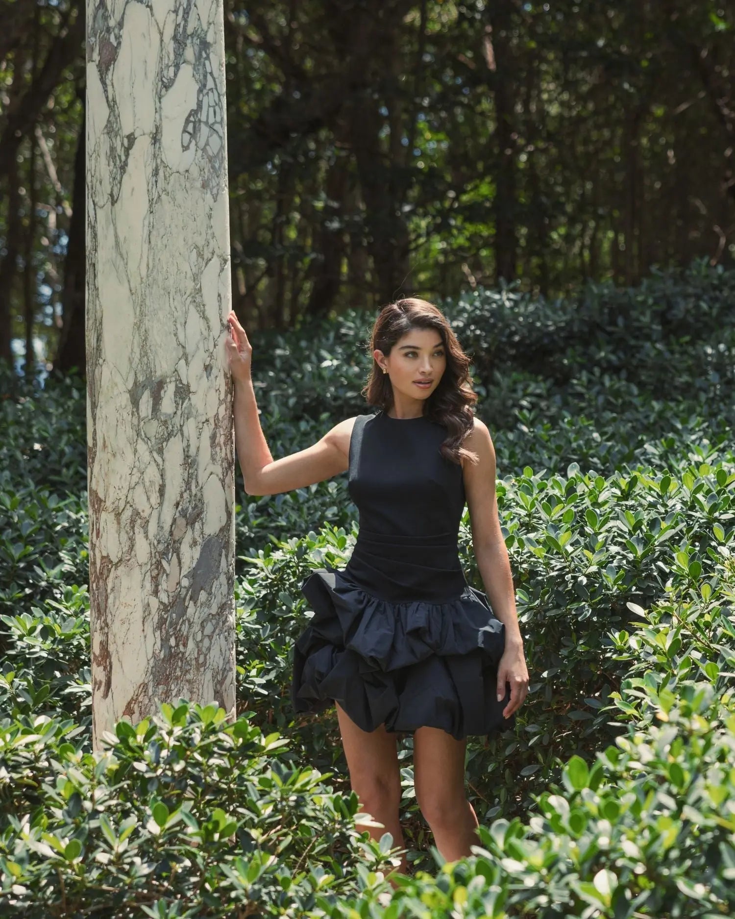 Black Sleeveless Crepe Bubble Skirt Mini Dress - Mac Duggal