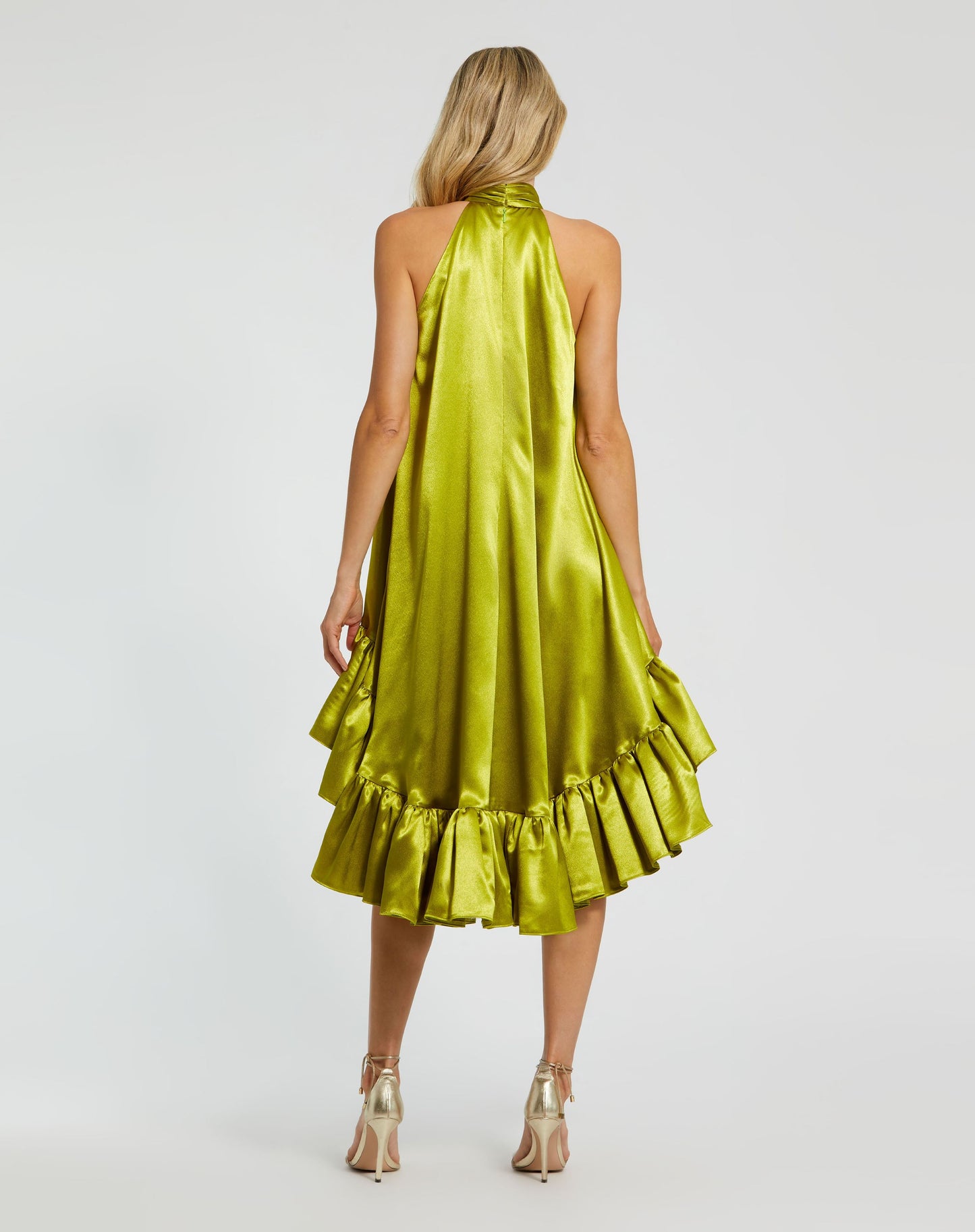 Green High Neck Satin Mini Dress With Keyhole