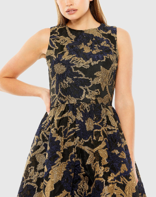 Sleeveless High Low Brocade Gown