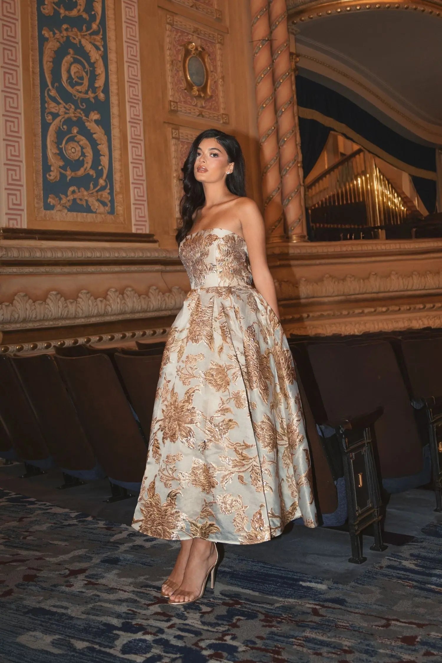 Mac Duggal Women's Strapless Brocade Midi-Dress - Bronze - Size 12 Mac Duggal Women's Strapless Brocade Midi-Dress - Bronze - Size 12