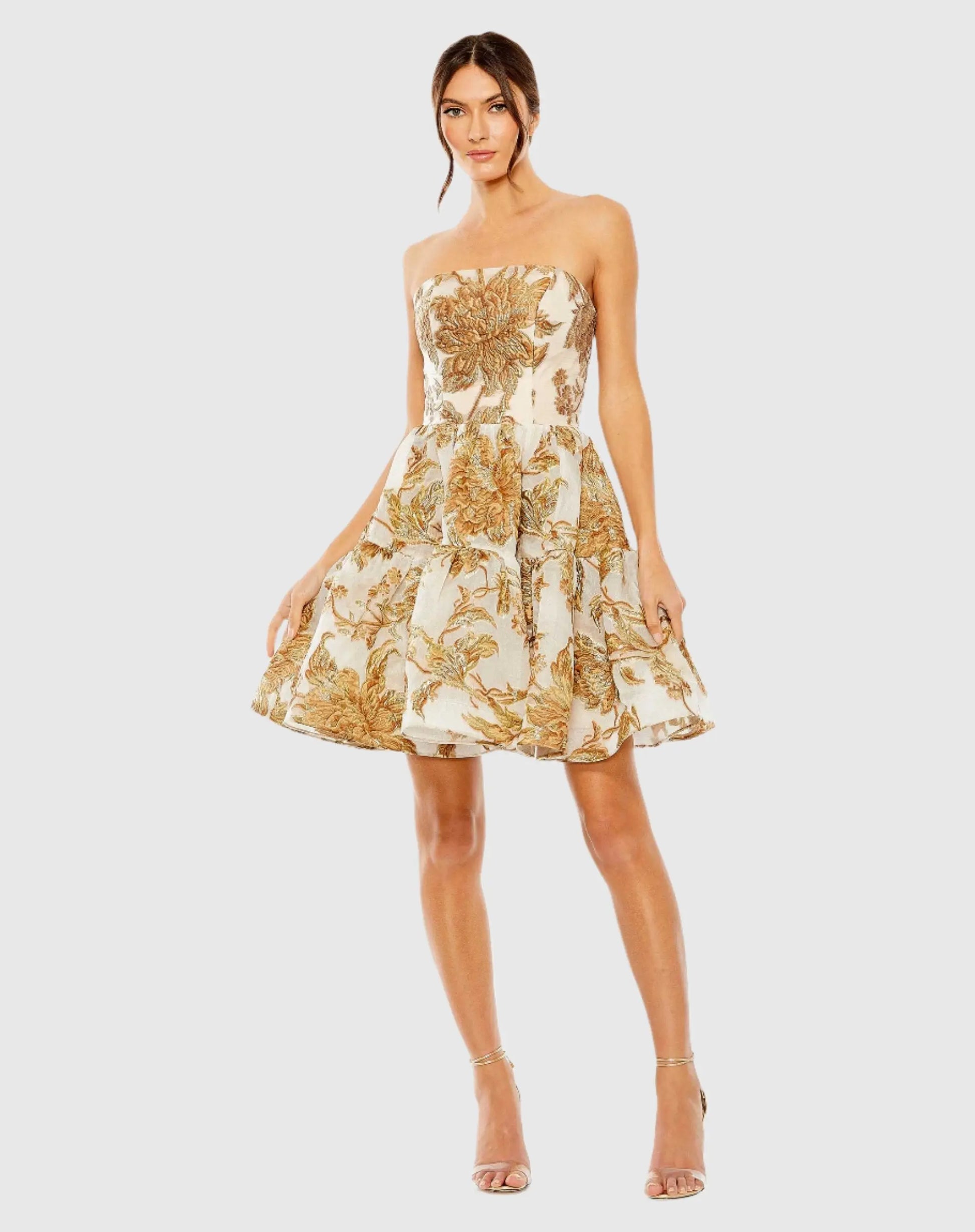 Strapless Brocade Mini Dress with Pockets - Mac Duggal Strapless Brocade Mini Dress with Pockets - Mac Duggal