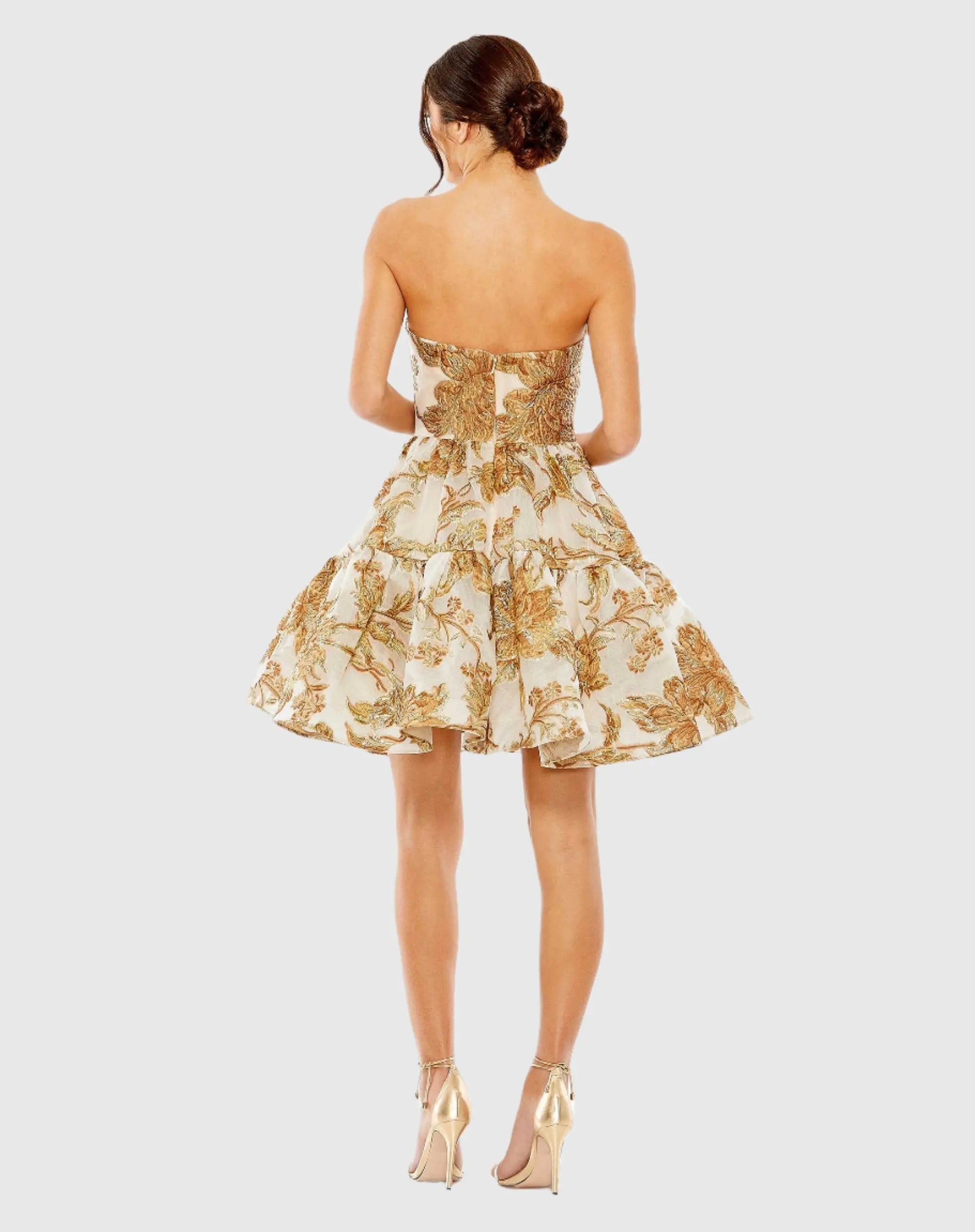 Gold Strapless Brocade Mini Dress with Pockets - Mac Duggal