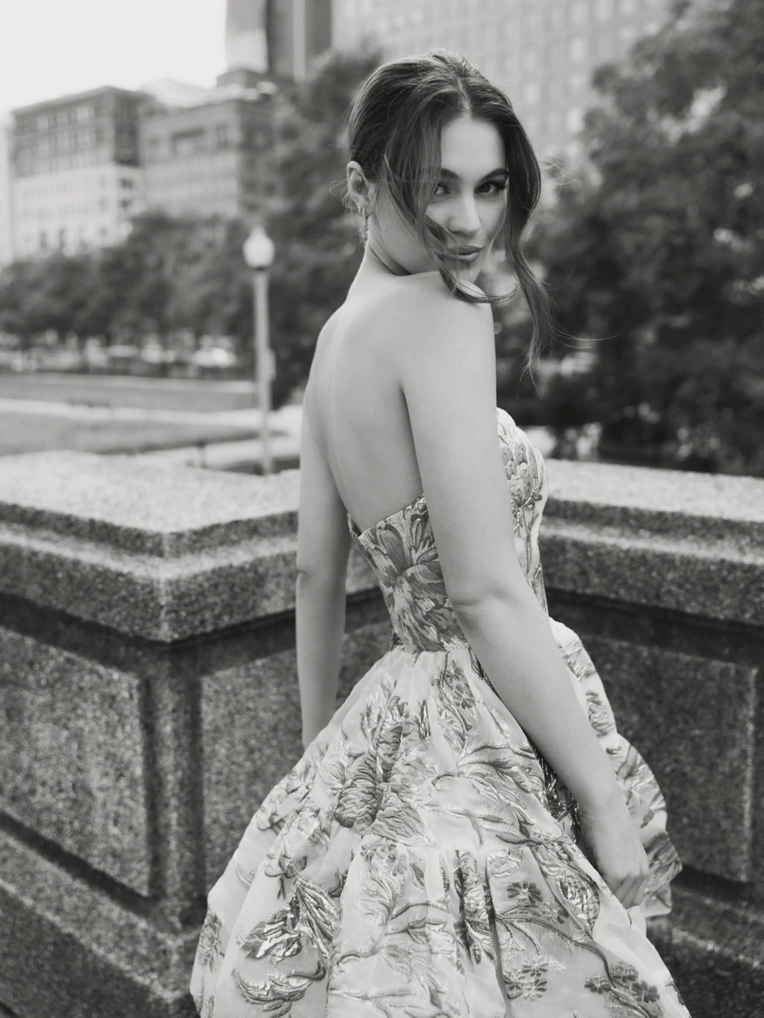 Gold Strapless Brocade Mini Dress with Pockets - Mac Duggal