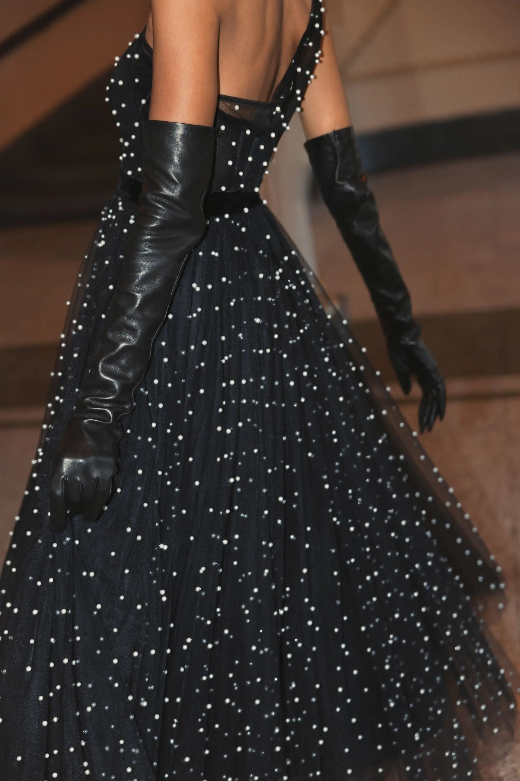 Black One Shoulder Pearl Beaded Midi Ballgown - Mac Duggal