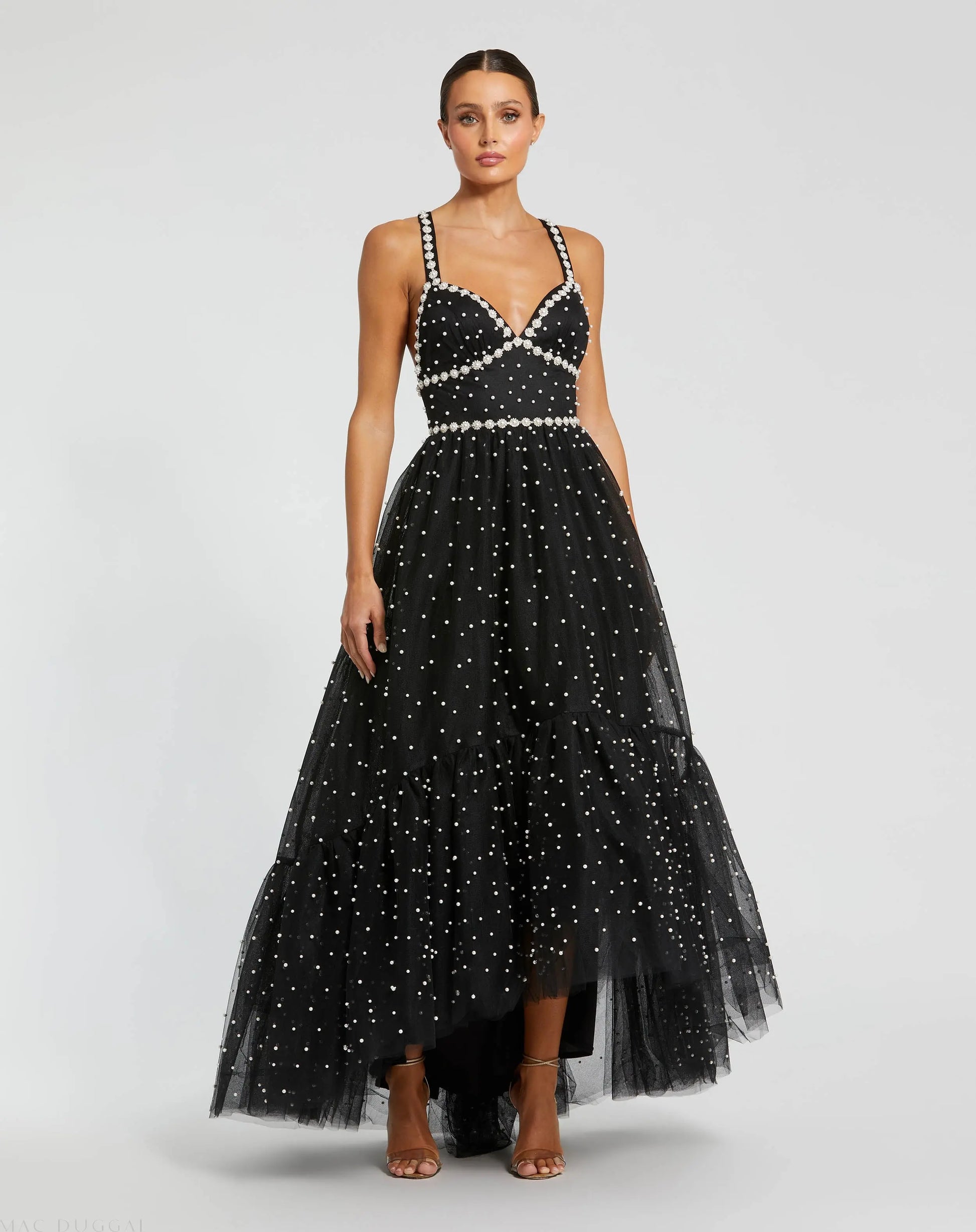 Black Pearl Beaded High Low Gown - Mac Duggal Black Pearl Beaded High Low Gown - Mac Duggal