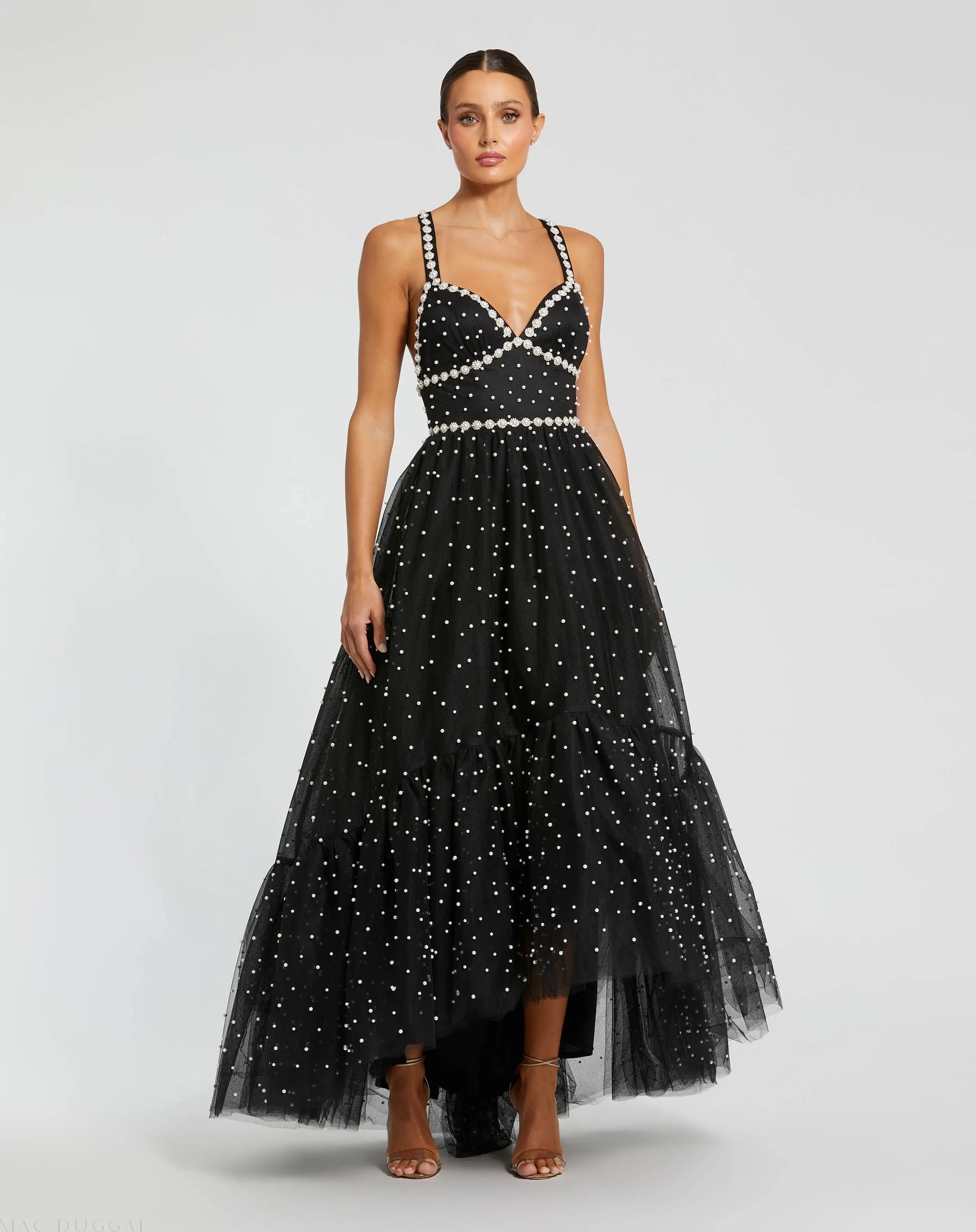 Black Pearl Beaded High Low Gown - Mac Duggal