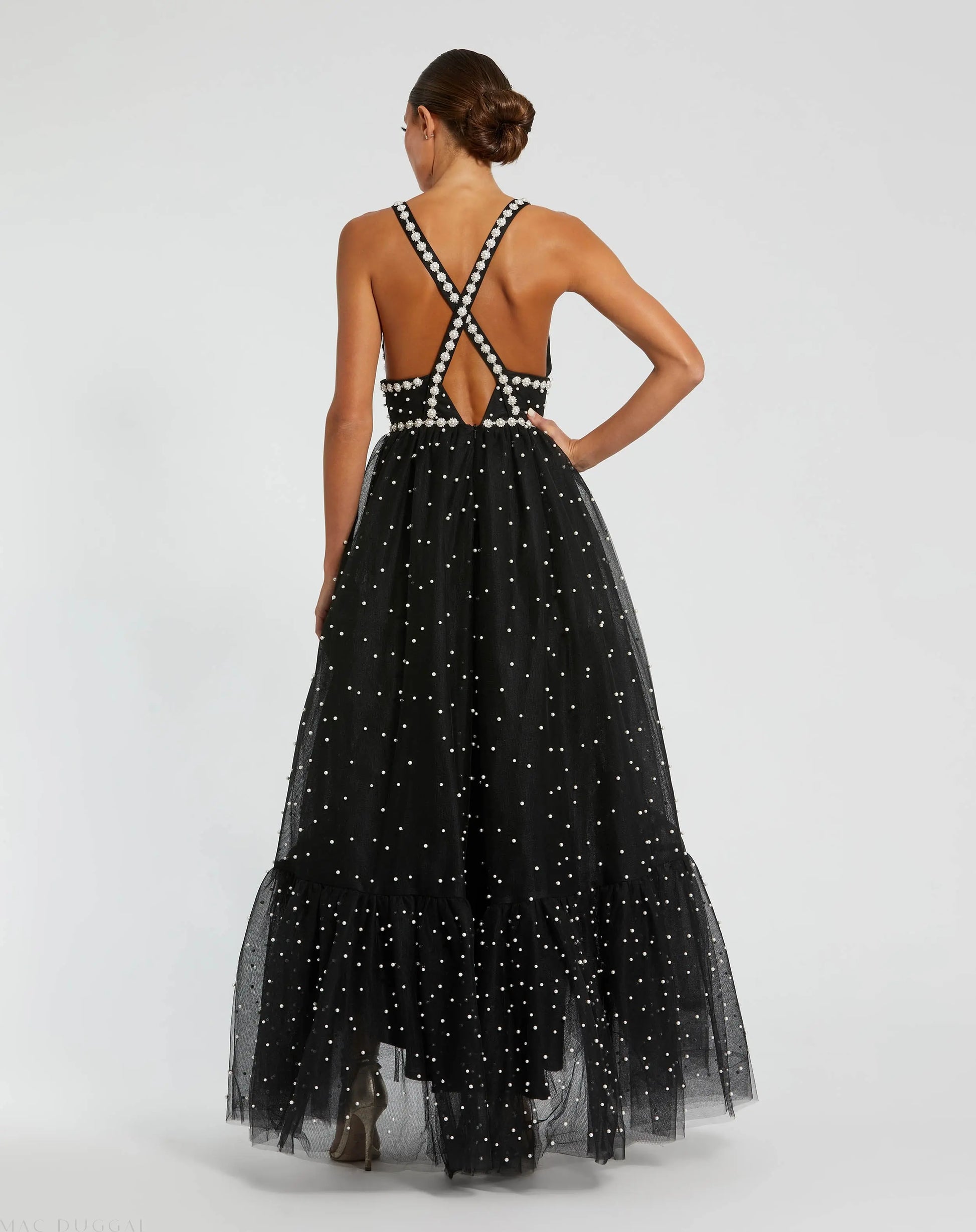Black Pearl Beaded High Low Gown Black Pearl Beaded High Low Gown
