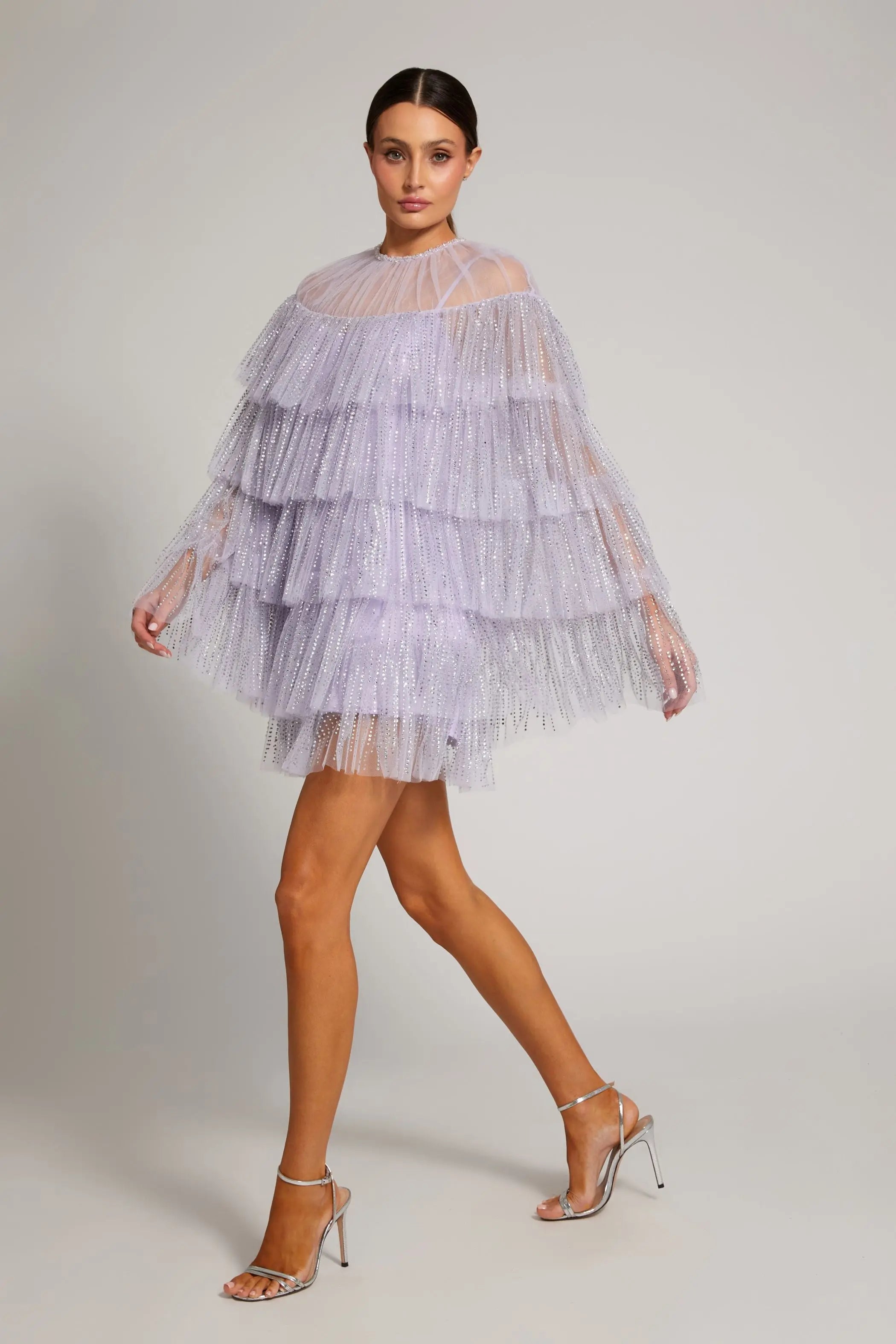 purple ruffle dress Harlow Blue & Floral Midi The lace Ruffle Satin Dress, Purple, Size